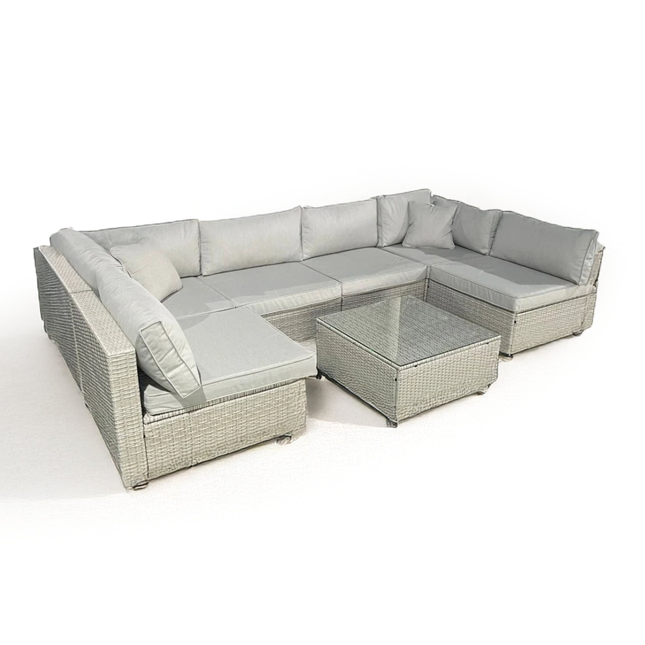 Luxury 6-Piece U-Shaped Rattan Garden Furniture Set in Grey & Beige - Outdoor Patio, Poolside, or Backyard Relaxation