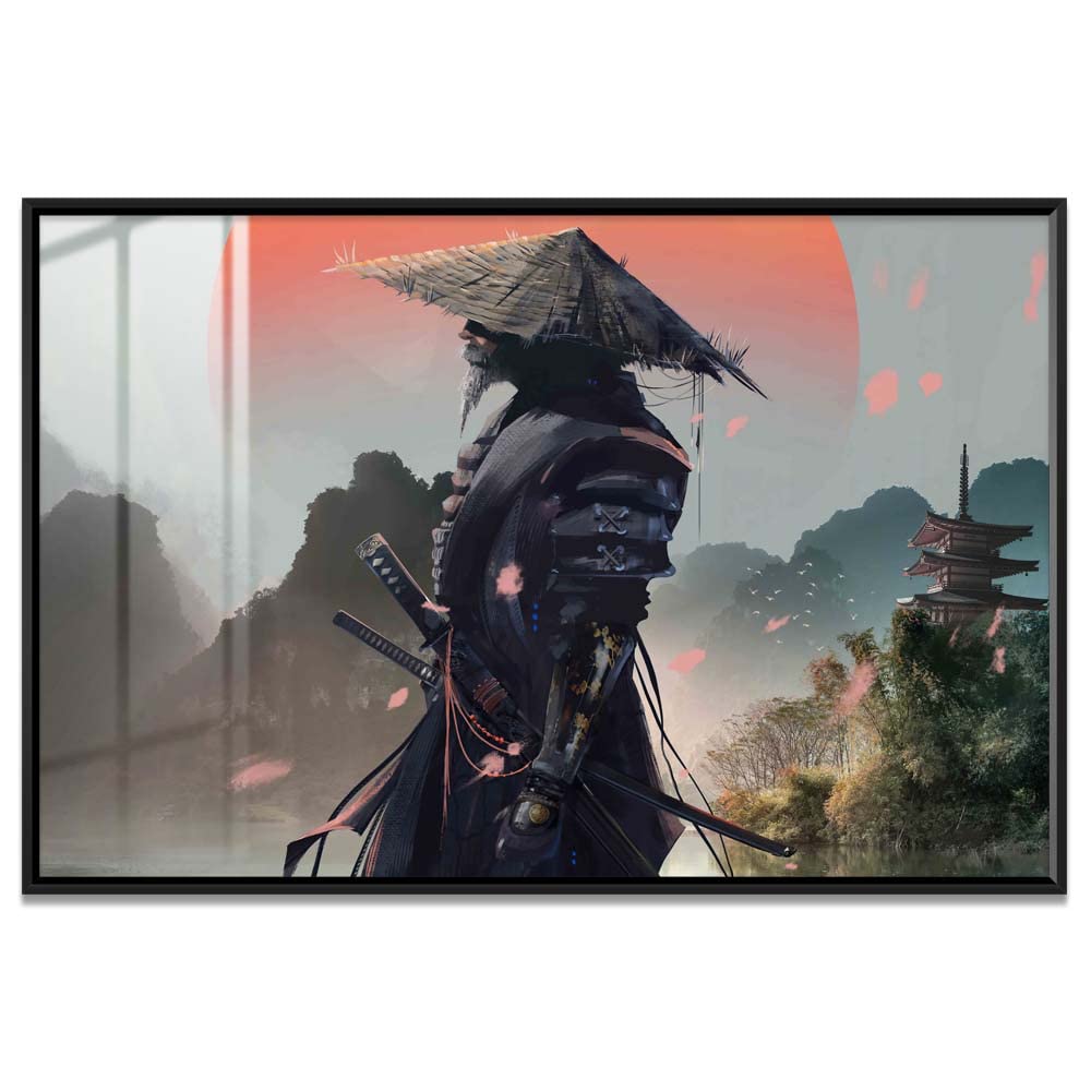 Black Aluminum Framed Sakura Samurai Canvas Wall Art - 30x20 Inch Modern Home Decor for Living Room, Bedroom, Bathroom, Kitchen & Study - Perfect Gift Idea for Anime & Japanese Culture Enthusiasts | Adds Elegant Asian Touch to Contemporary Spaces