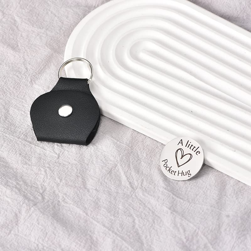 Pocket Hug Token Keychain - Double Sided Keepsake Gift for Mom, Women - Mother's Day, Birthday, Long Distance Relationship Gift from Daughter or Son - PU Leather Keychain for Comfort & Connection (Perfect for Travel, Work, or Daily Reminder of Love)