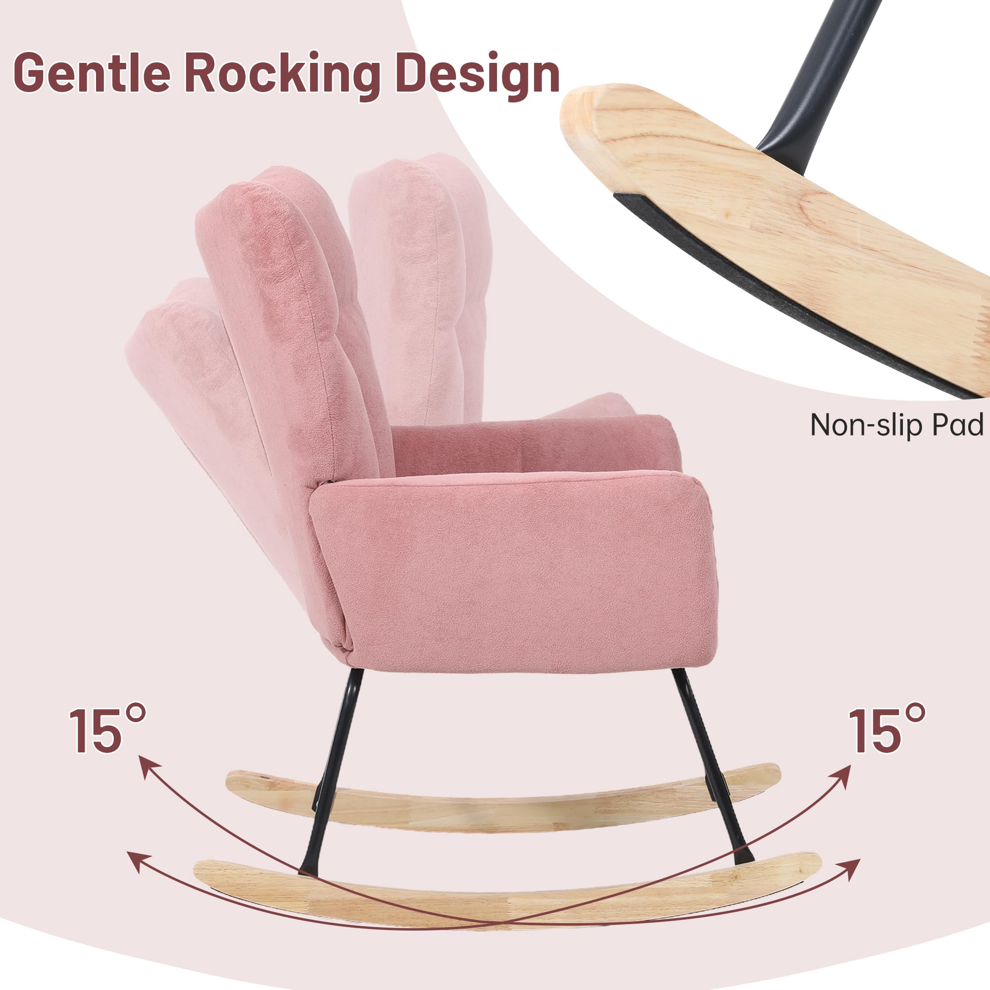 Comfortable Nursery Rocking Chair with Overstuffed Foam Seat & High Back - Pink Glider Chair for Nursery, Bedroom, Living Room | Perfect for Breastfeeding, Reading & Relaxing