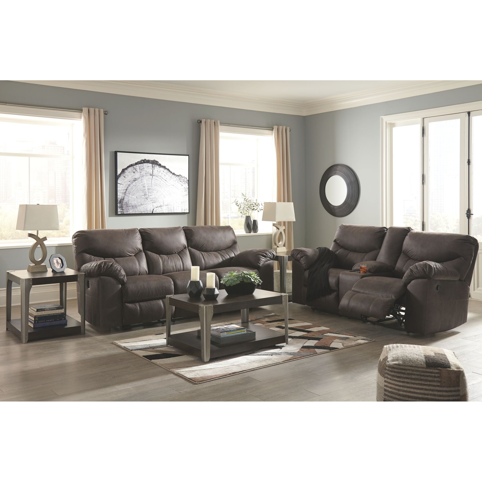 Boxberg Power Reclining Sofa with USB Charging Ports - Modern Teak Fabric Sectional Couch for Living Room, Home Theater & Family Gatherings