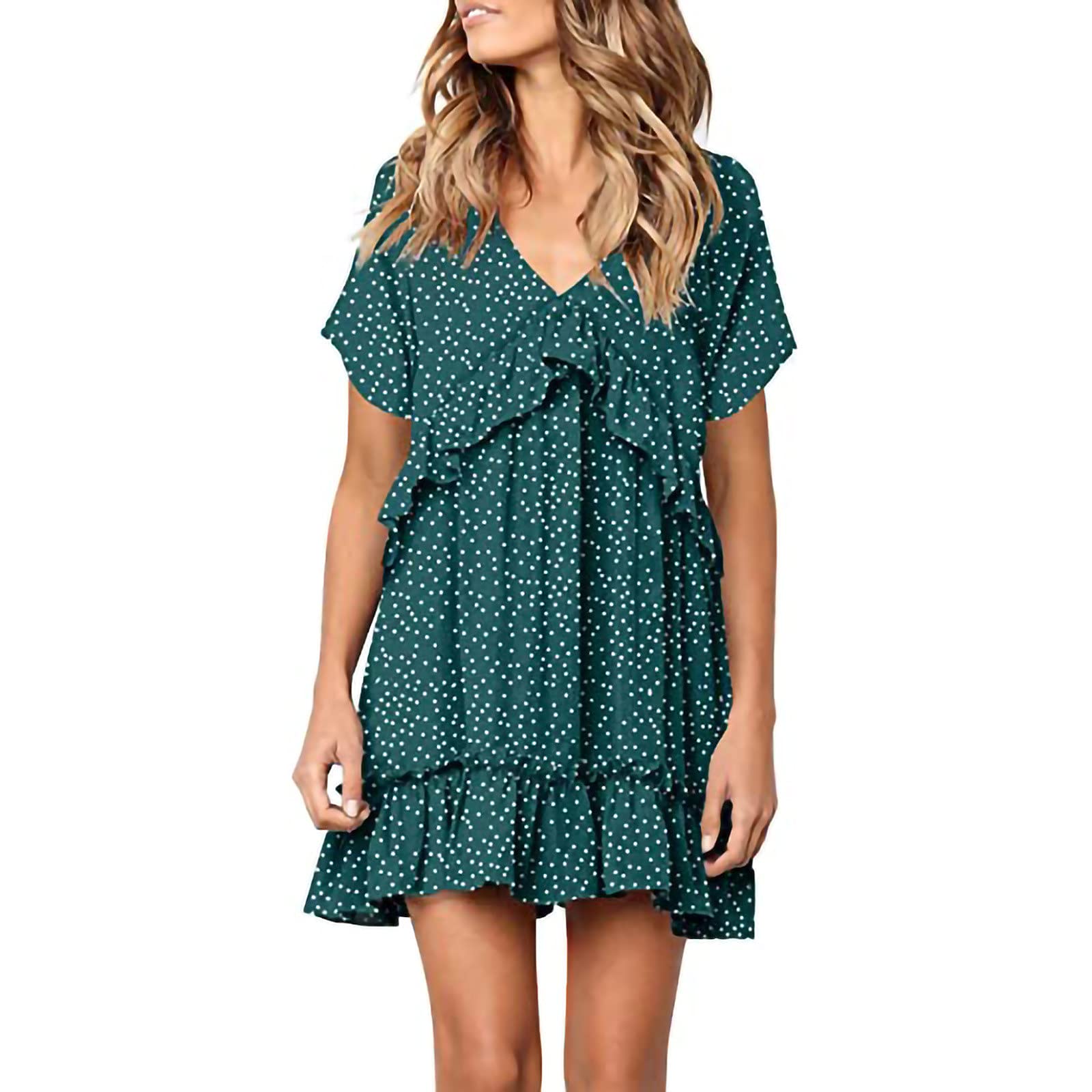 Boho Short Sleeve Summer Dress for Women - V Neck Loose Flowy Tunic Shift Dress | Beach Vacation, Casual Outing, Festival Wear