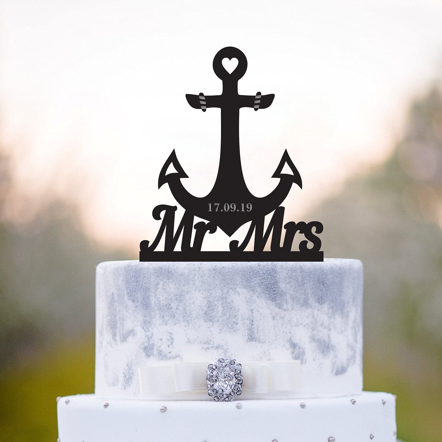 Personalized Mr and Mrs Anchor Wedding Cake Topper - Navy Nautical Sailor Theme for Men & Women - Perfect for Beach, Navy, and Sailor-Themed Weddings