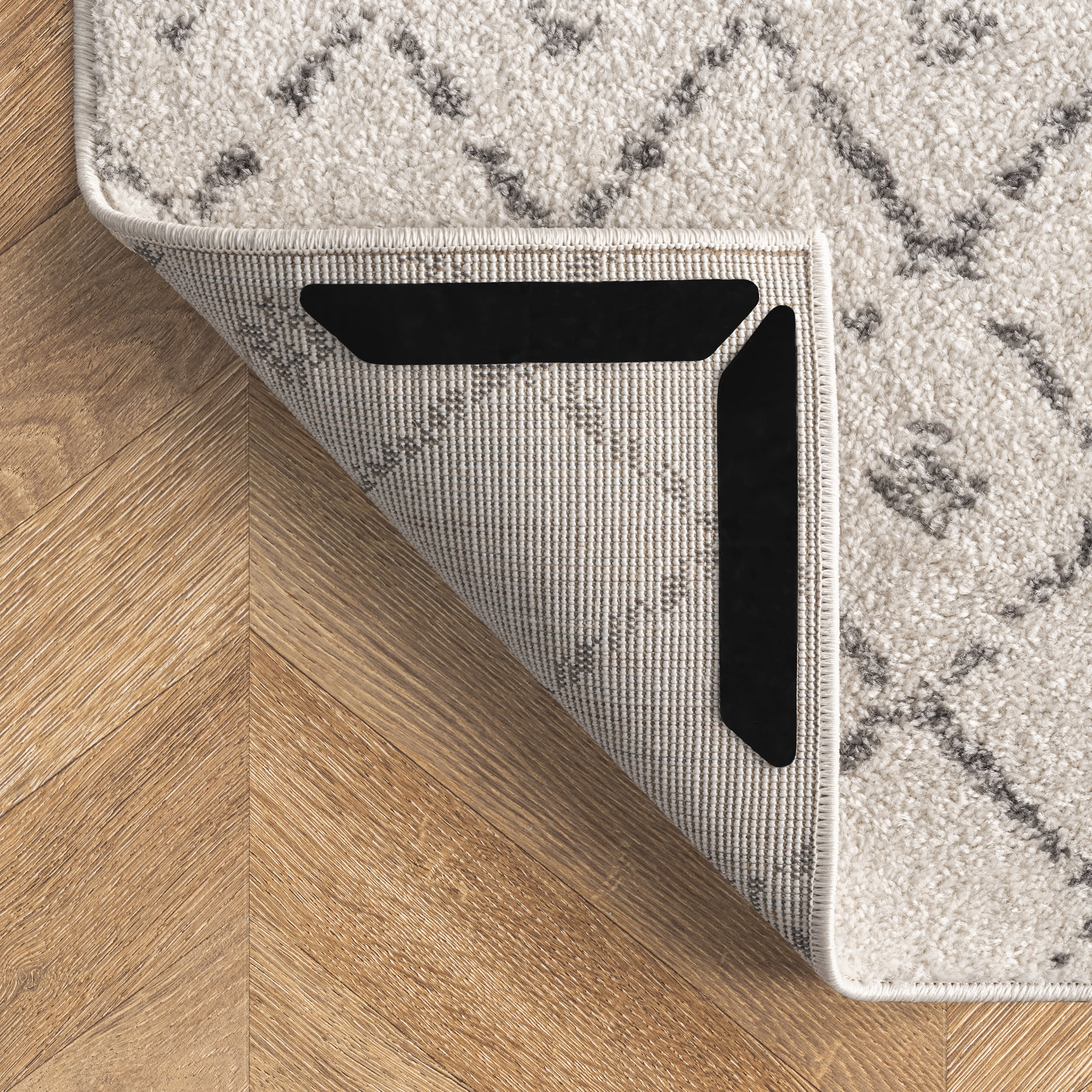 Non-Slip Corner Rug Grippers - Black, 4-Pack - Secure Rugs on Hardwood & Tile Floors - Perfect for Living Room, Bedroom & Office