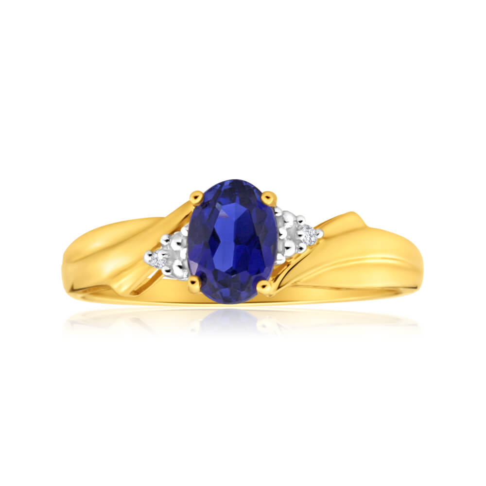 9ct Stunning Yellow Gold Lab-Created Sapphire & Diamond Ring for Women - Perfect for Engagement, Anniversary & Special Occasions
