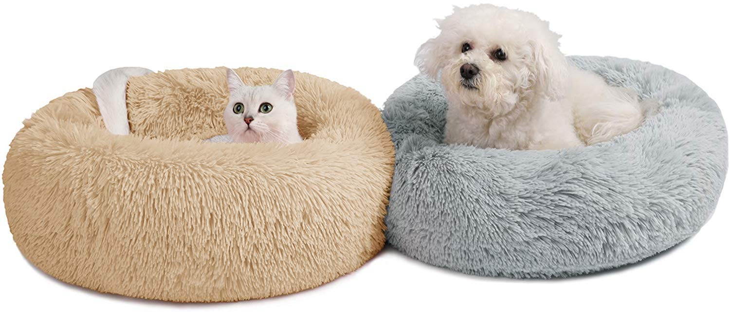 Self-Warming Round Pet Bed - Plush Soft Washable Donut Dog Bed for Small to Large Dogs | Calming Comfort for Sleeping & Winter Warmth (Yellow, 100cm) | Perfect for Living Room, Bedroom & Pet Travel