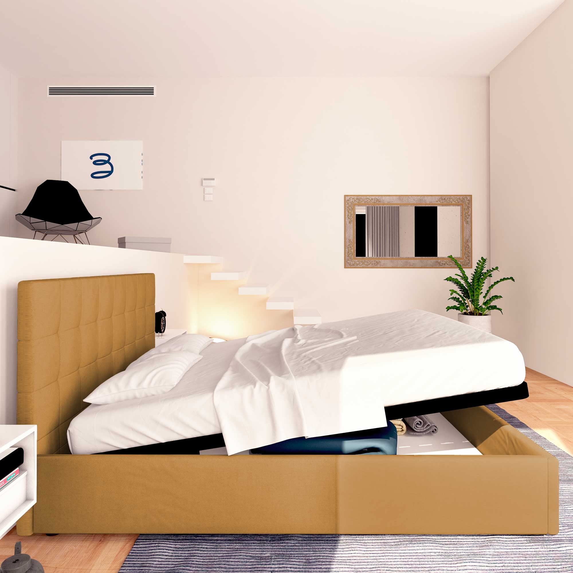 Baldiflex Single Bed with Storage - Synthetic Leather Dublin Model, Slatted Base for Single Mattress, 120 x 200 cm, Elegant Headboard, Hazelnut Color - Perfect for Small Bedrooms, Guest Rooms & Studio Apartments