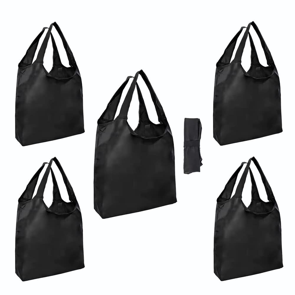 Aricsen 5 Pack Heavy Duty Reusable Grocery Bags - Large Foldable Shopping Bags with Handles, Machine Washable Nylon Polyester Cloth for Supermarket, Farmers Market & Travel | Eco-Friendly & Lightweight