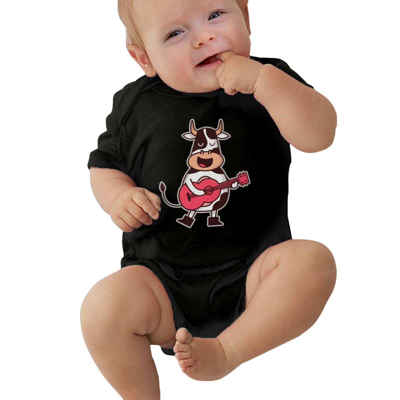 Adorable Cow Playing Guitar Baby Bodysuit - Cute Toddler Short Sleeve Onesie for Boys & Girls | Perfect for Music-Themed Parties, Photo Shoots & Everyday Play