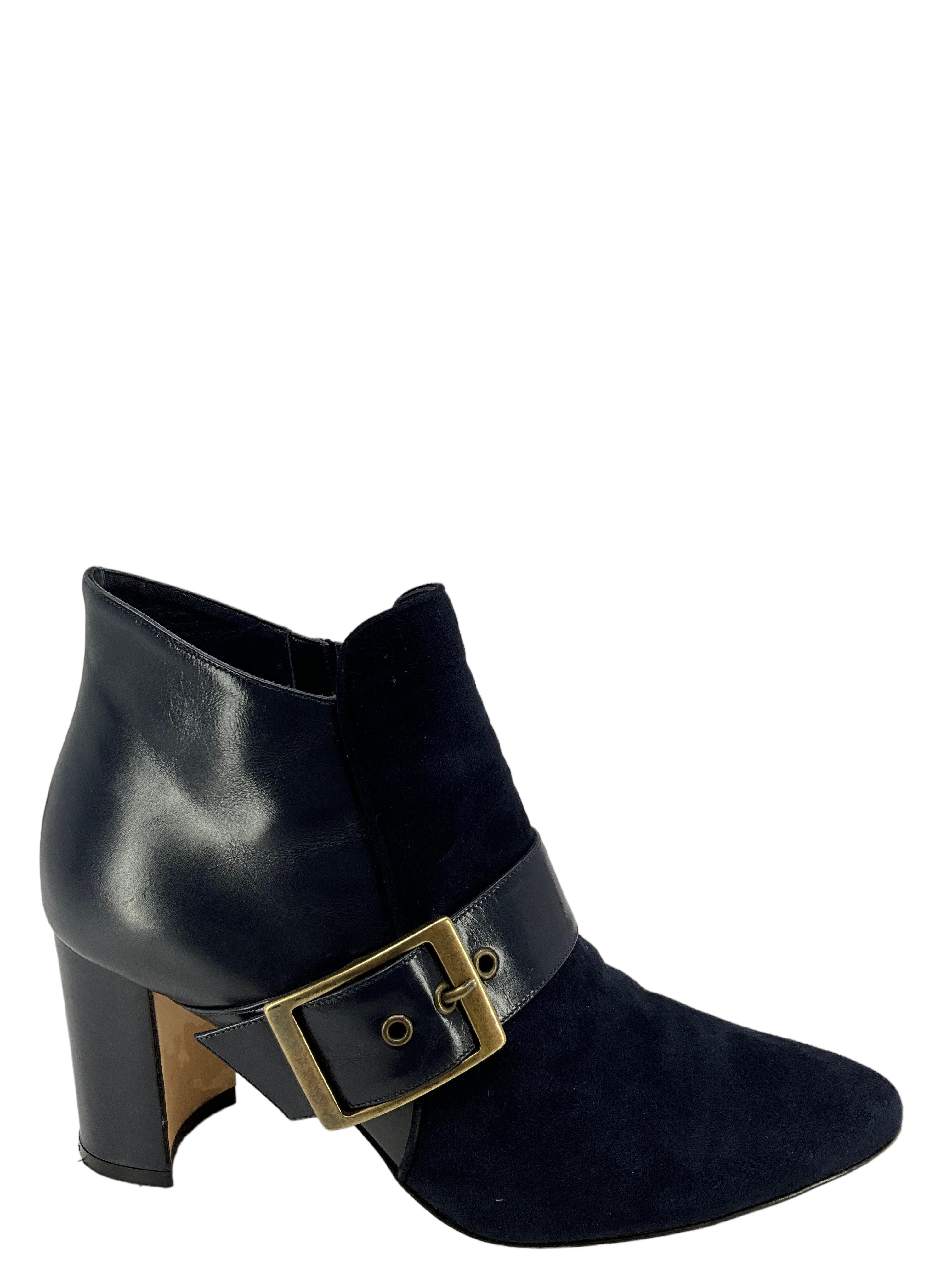 Manolo Blahnik Suede & Leather Ankle Boots Women's Size 7 - Stylish Fall/Winter Booties for Office, Party & Evening Outfits