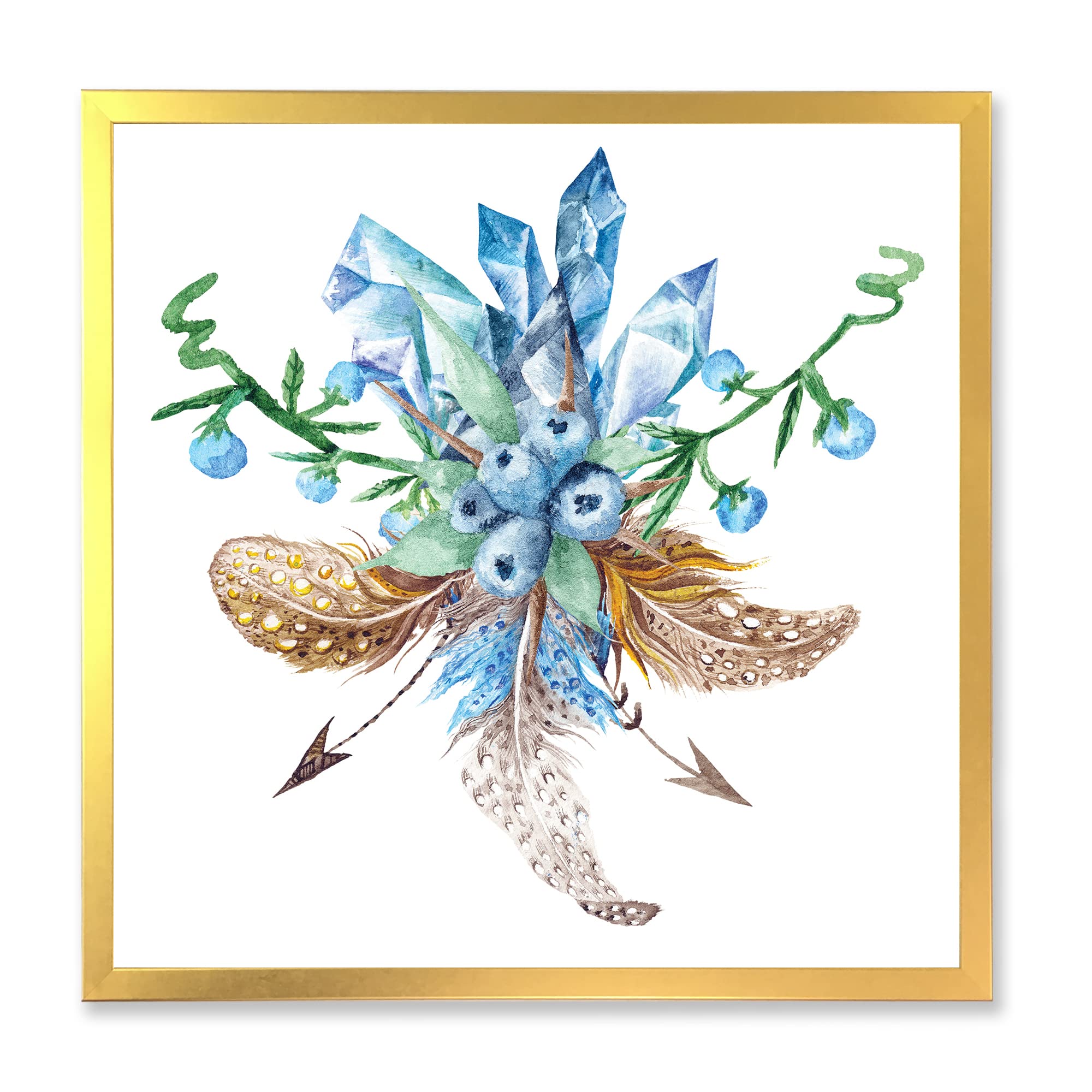 DesignQ Fresh Tribal Vignette Wild Forest Wreath Framed Wall Art - Traditional Home Decor for Living Room, Bedroom & Office