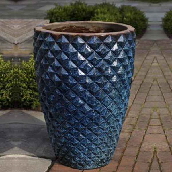 Facet Planter - Rustic Blue Tall Ceramic Flower Pot by Campania International - Perfect for Indoor Plants, Outdoor Garden Decor & Patio Arrangements