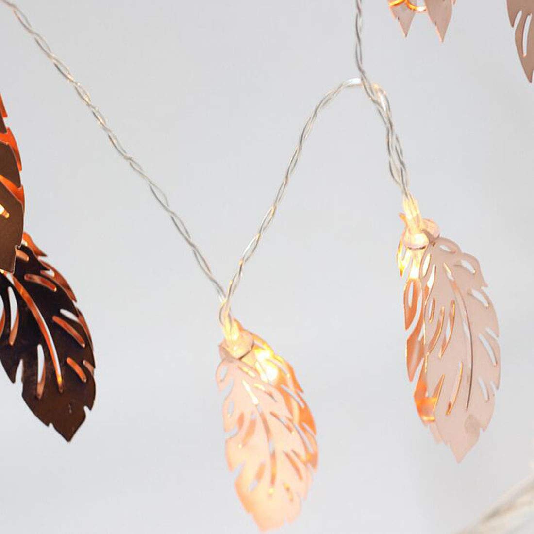 LED Rose Gold Feather String Lights - 4.9Ft 10 LED Battery Powered Fairy Lights with Copper Metal Wire for Wedding, Party, Bedroom & Birthday Decor (Warm White, 1-Pack) - Perfect for Romantic Ambiance, Home Decoration & Special Events
