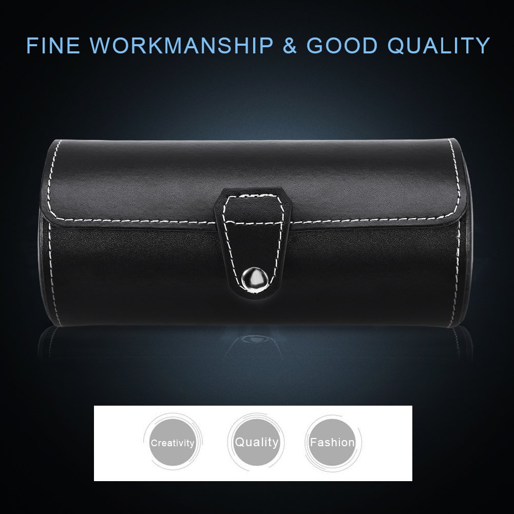 Premium 3-Grid Cylinder Watch Roll Holder - Luxury Wristwatch Display Case & Jewelry Storage Box (Black) - Perfect Gift for Watch Collectors & Travel Organizer