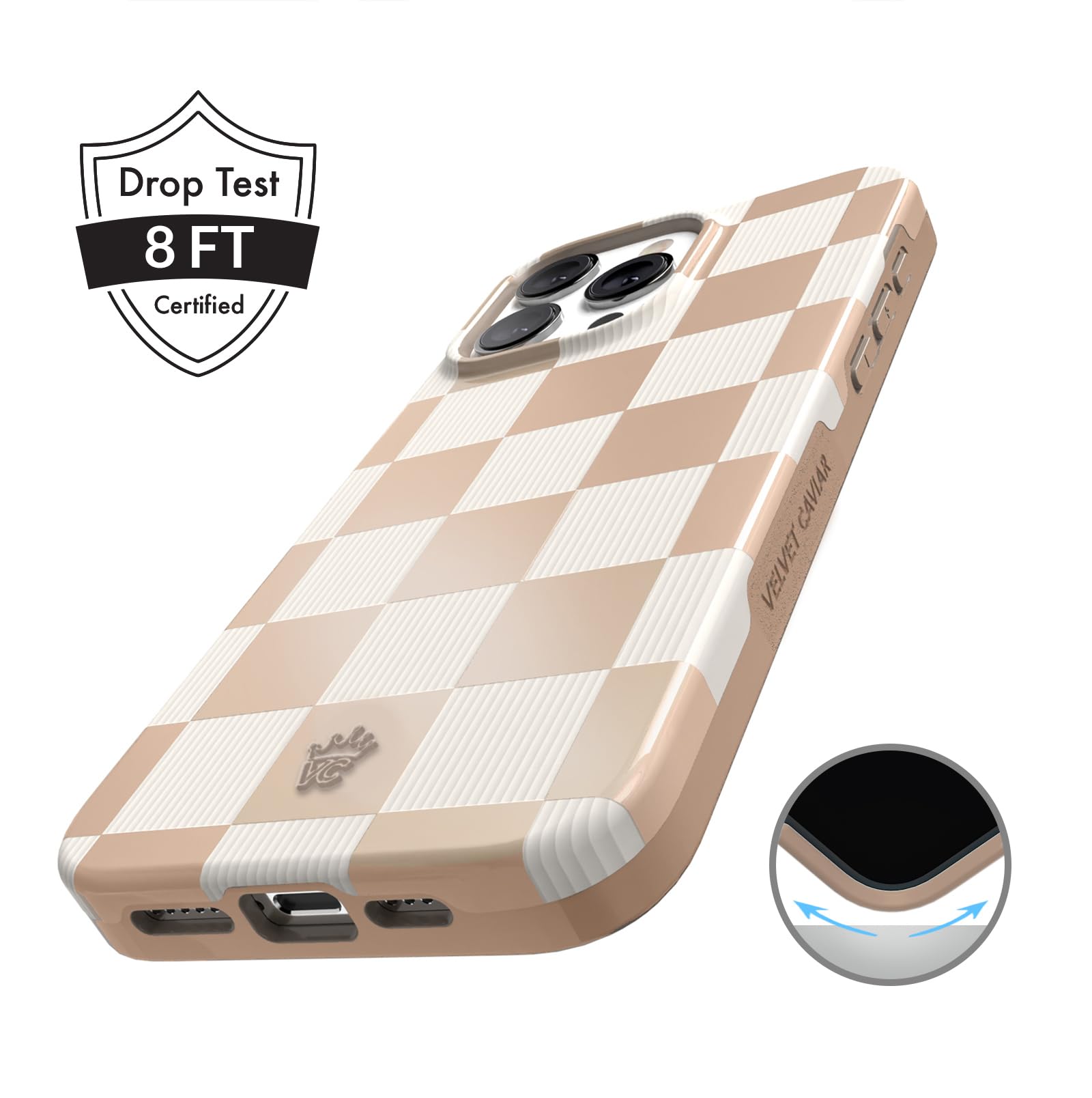 VELVET CAVIAR Checkered iPhone 15 Pro Max Case for Women - MagSafe Compatible Protective Cover - 10ft Military-Grade Drop Protection - Cute Girly Nude Neutral Aesthetic Designer Phone Case - Perfect for Everyday Use, Work, Travel & Fashion Accessory