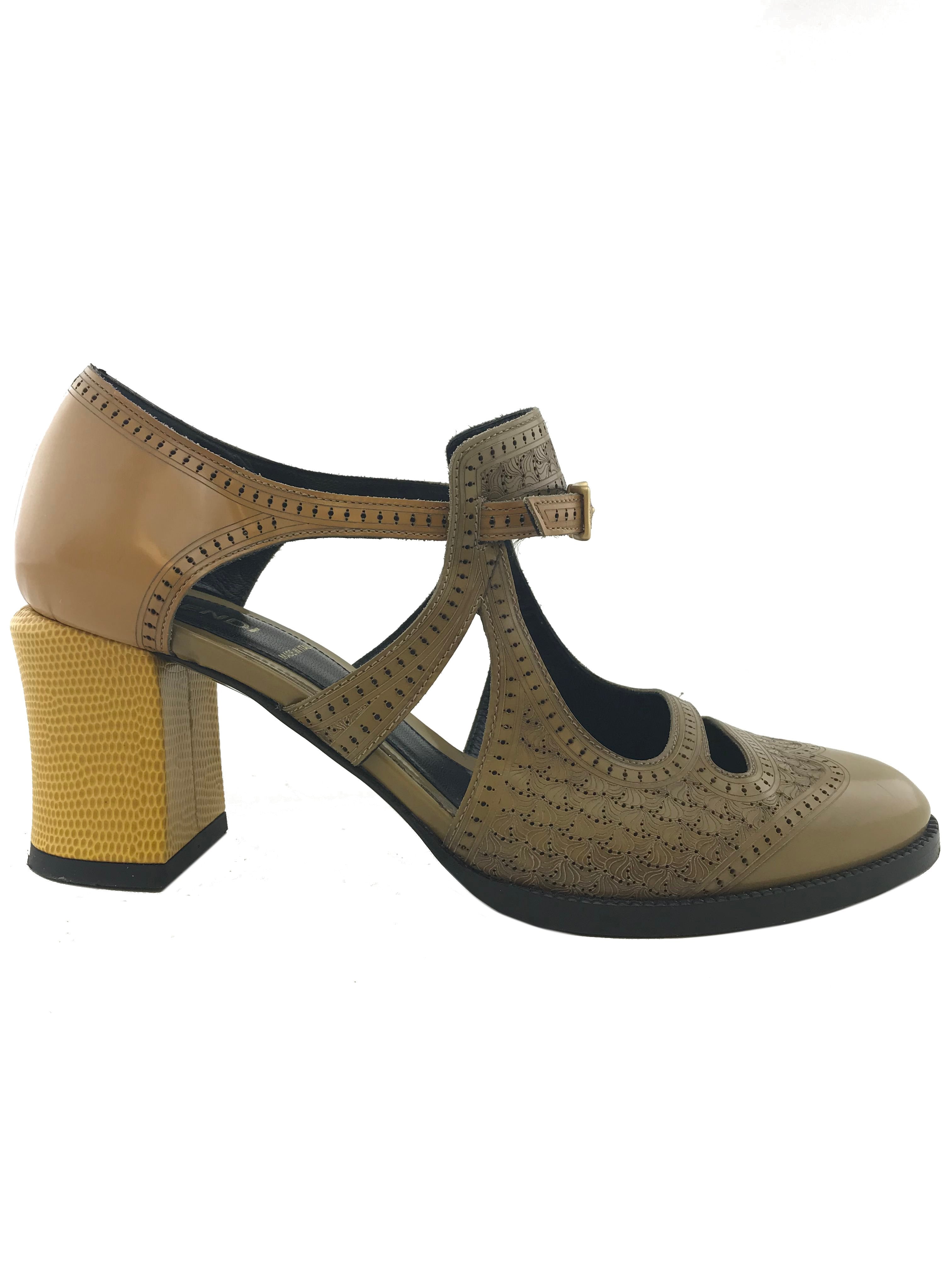 Fendi Chameleon Chunky Heel Wing Tip Pump Women's Shoes Size 9.5 | Luxury Designer High Heels for Office, Party & Special Occasions