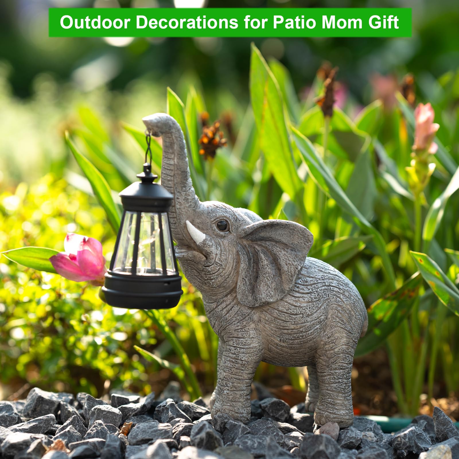 Solar Powered Elephant Statue - Outdoor Garden Decor with LED Lights, Weatherproof Animal Sculpture for Yard, Patio, Lawn - Unique Gardening Gifts for Women, Home Decoration for Birthday, Mother's Day, Housewarming