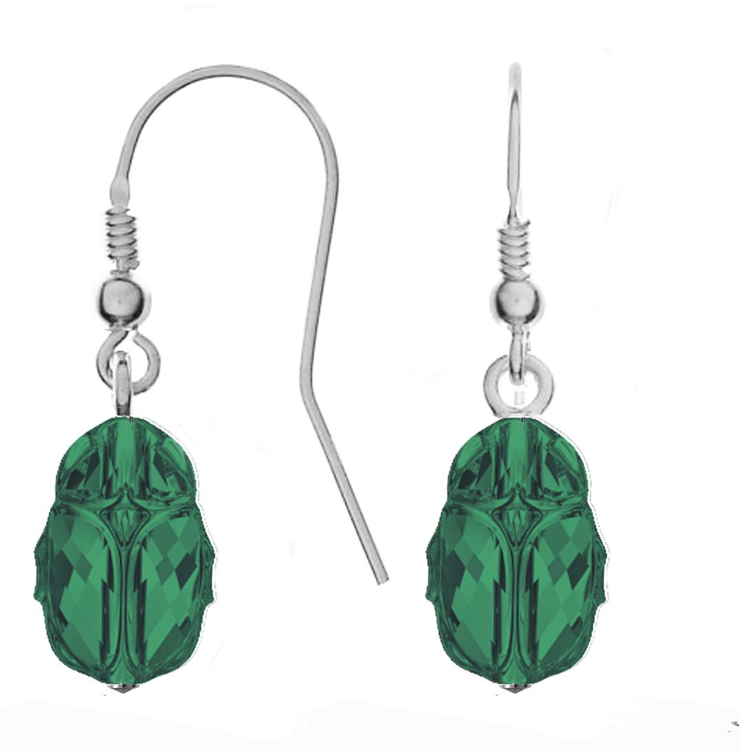 925 Sterling Silver Scarab Earrings with Royal Crystals - Elegant Leverback Drop Dangle Design for Women | Perfect for Parties, Weddings & Evening Events