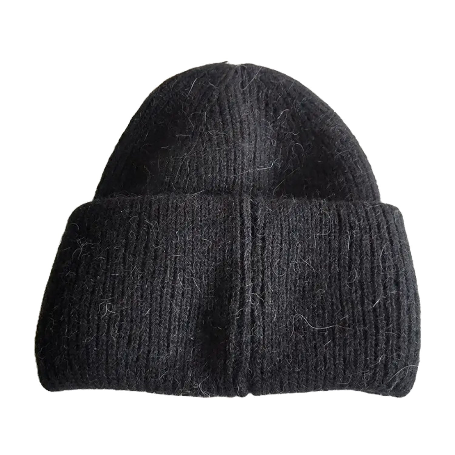 FLOOF Women's Winter Wool Beanie Hat - Soft Warm Black Knitted Cap for Cold Weather - Perfect for Skiing, Snowboarding & Outdoor Activities