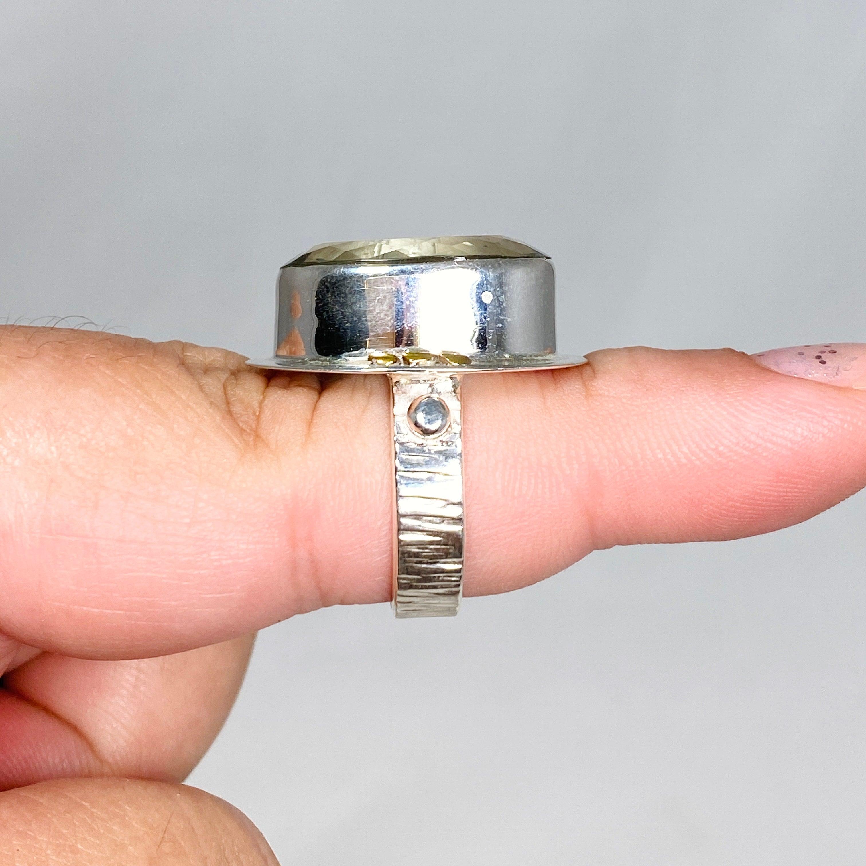 Prasiolite (Green Amethyst) Oval Faceted Ring with Brass Accents - Size 8 - KRGJ3170 - Elegant Jewelry for Women, Perfect for Weddings, Parties & Special Occasions
