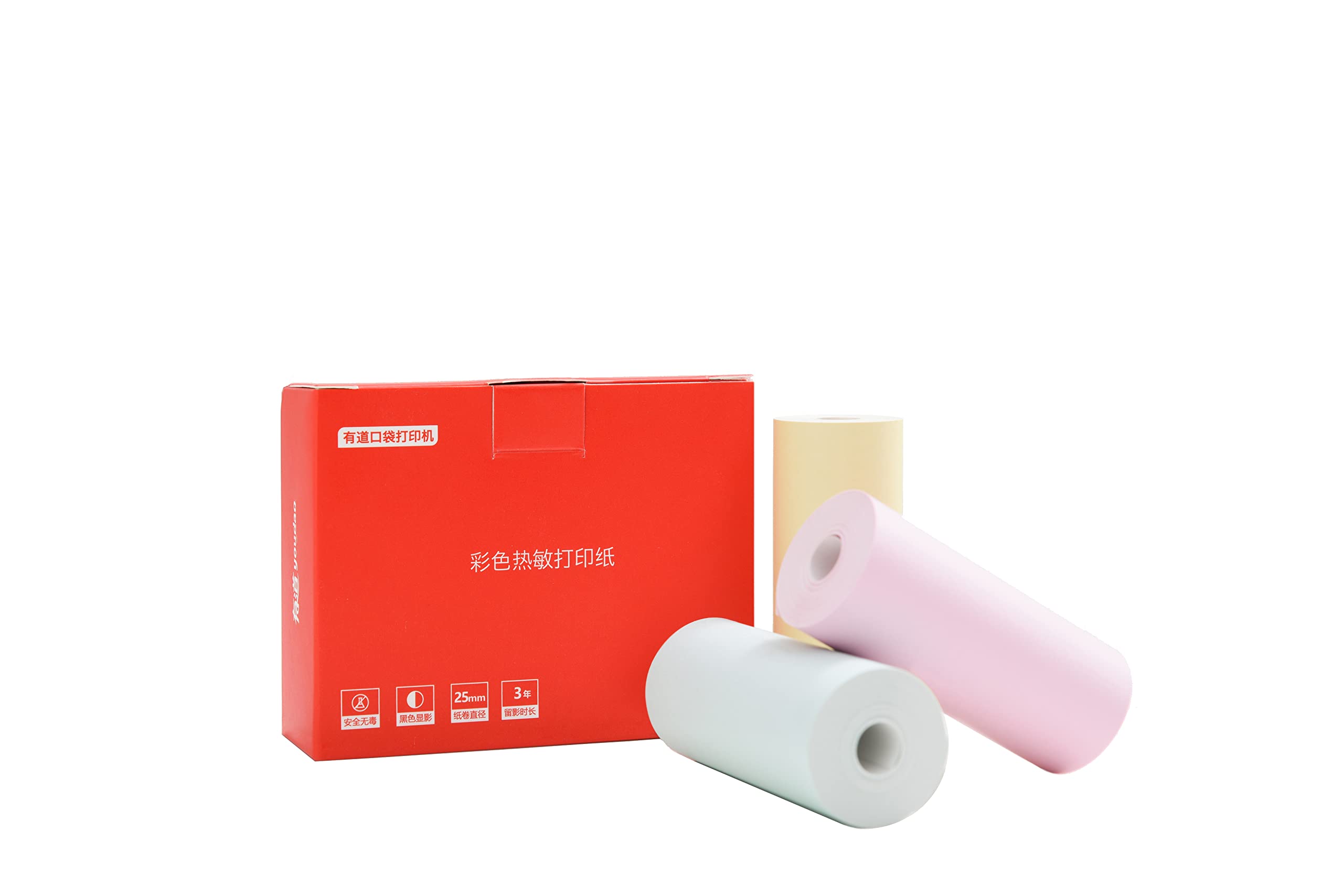 Youdao Mini Bluetooth Thermal Printer Paper - 57mm x 25mm Colored Thermal Rolls (3 Pack) - Perfect for Receipts, Labels & Small Business Printing