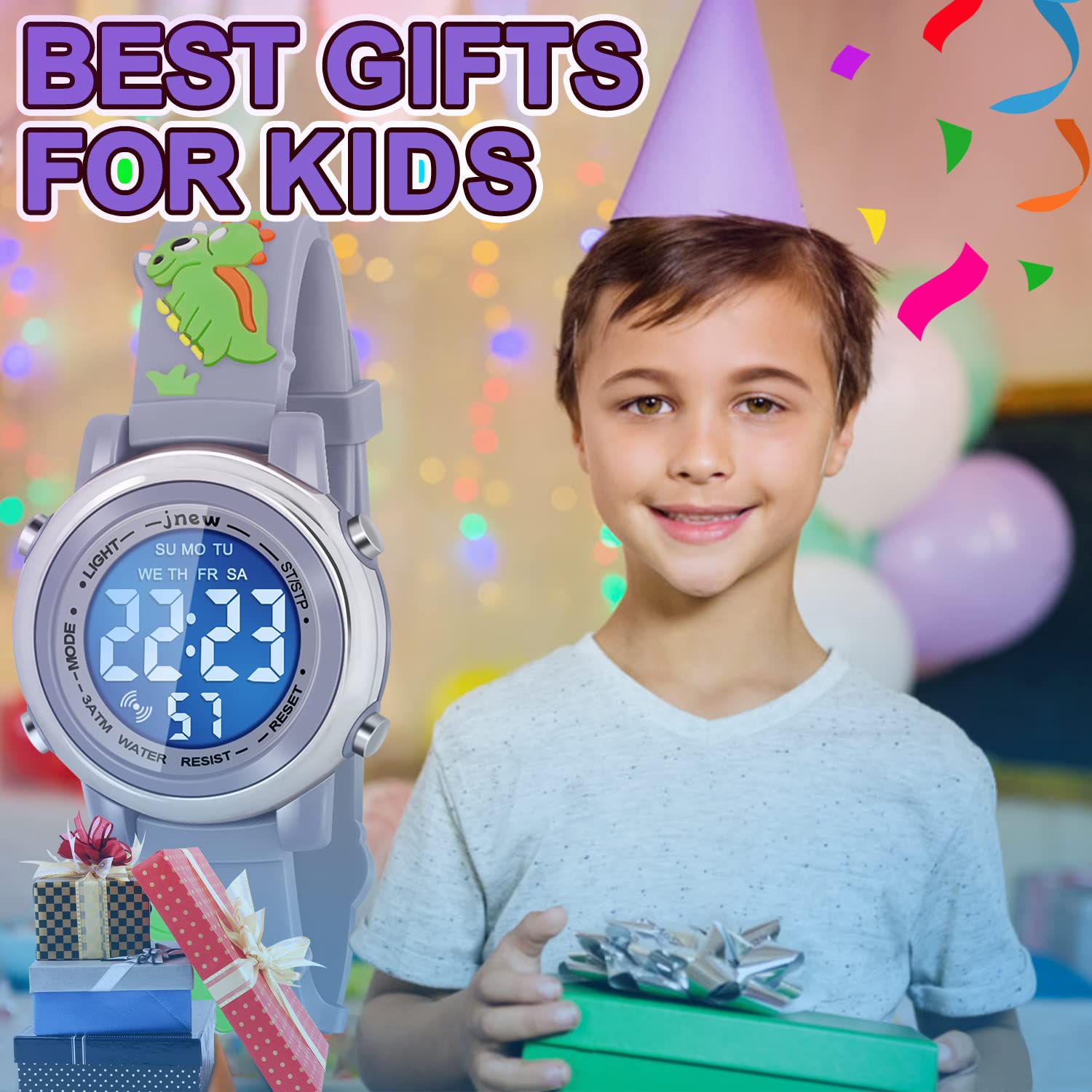 Waterproof Kids Watches with Alarm - Dinosaur Themed Digital Watch for Boys & Girls Ages 3-10 - Perfect for Swimming, Outdoor Play & Birthday Gifts