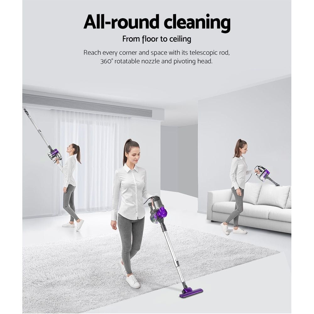 Devanti 450W Purple Stick Vacuum Cleaner - Lightweight Handheld Corded Vacuum for Quick Cleanups, Pet Hair, and Hard Floors | Perfect for Home, Office, and Car Use