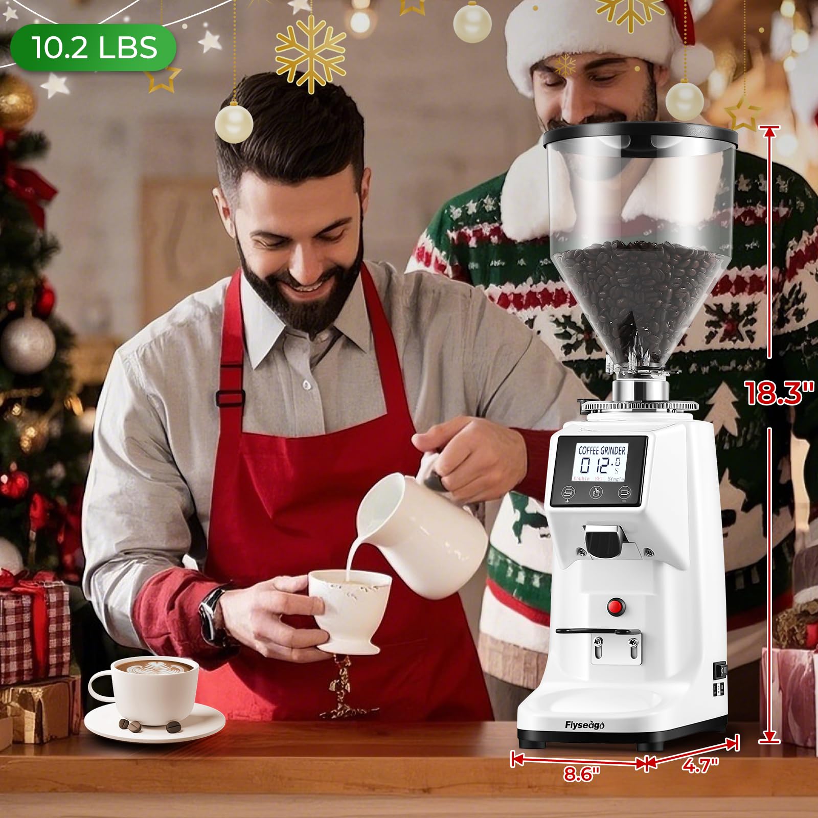 Commercial Electric Flat Burr Coffee Grinder - 19 Precise Settings, Touch Screen, 35oz Large Hopper - Perfect for Espresso Machines & Coffee Shops (White)