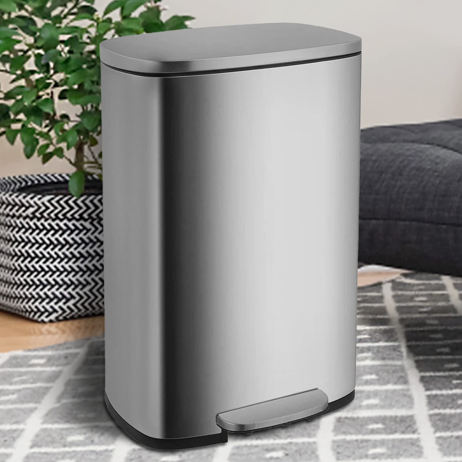 13 Gallon Stainless Steel Step Trash Can with Lid - 50L High Capacity Kitchen Garbage Bin for Home, Office, Bathroom & Bedroom - Removable Inner Bucket for Easy Cleaning - Perfect for Recycling & Waste Separation