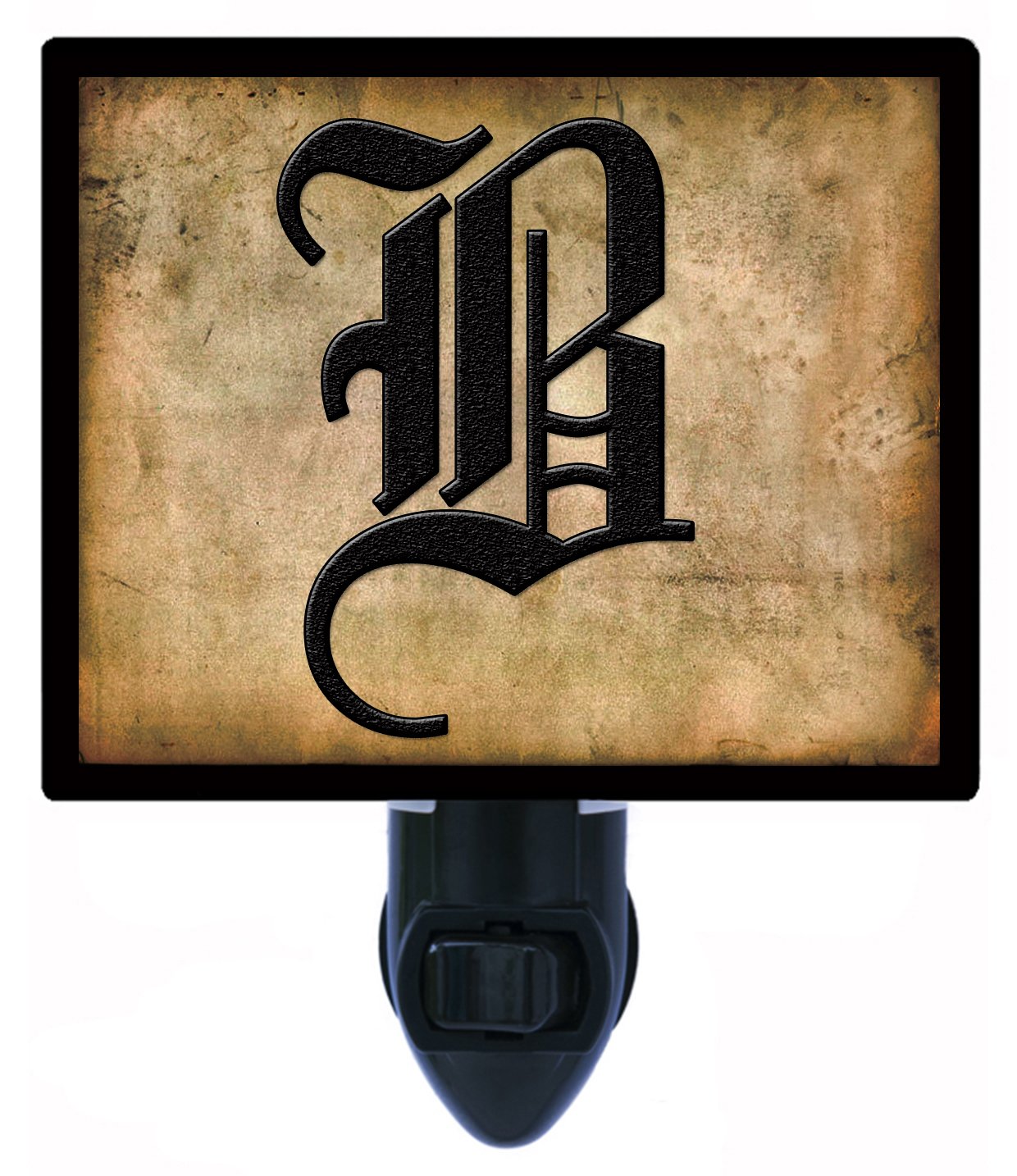 Rustic Olde English Letter B Night Light - Vintage Style LED Plug-in Nightlight for Nursery, Bedroom, or Hallway Decor
