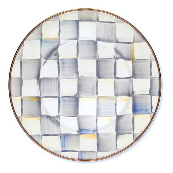 MACKENZIE-CHILDS Enamel Salad and Dessert Plate - 8 Inch Small Appetizer Dish in Gray & White Sterling Check Pattern - Perfect for Parties, Tea Time, and Elegant Dining