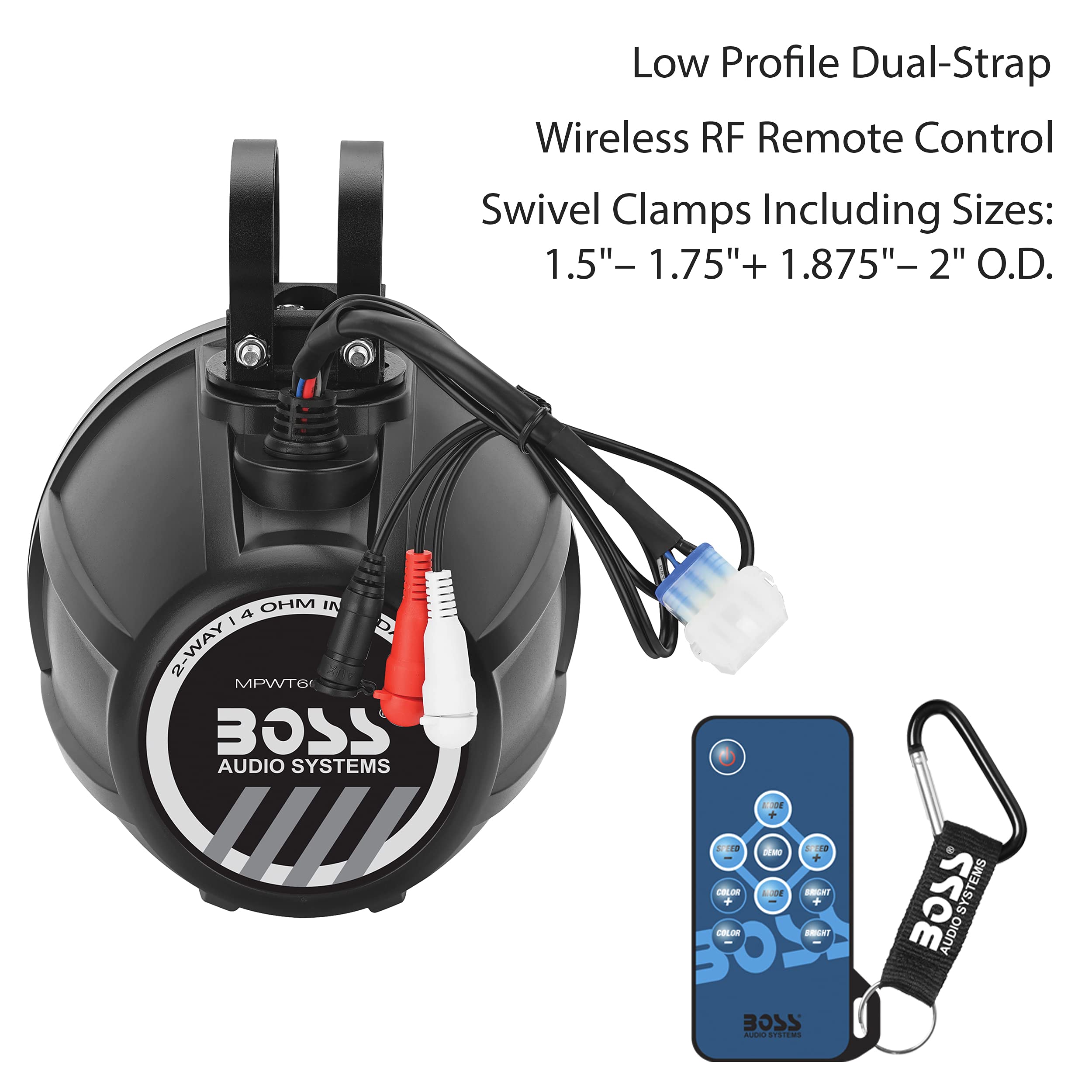 BOSS Audio Systems MPWT60RGB 6.5 Inch ATV Marine Boat Wake Tower Speakers - IPX6 Waterproof, RGB Multi-Color LED Lights, Golf Cart & UTV Compatible - Perfect for Off-Road, Boating & Outdoor Adventures