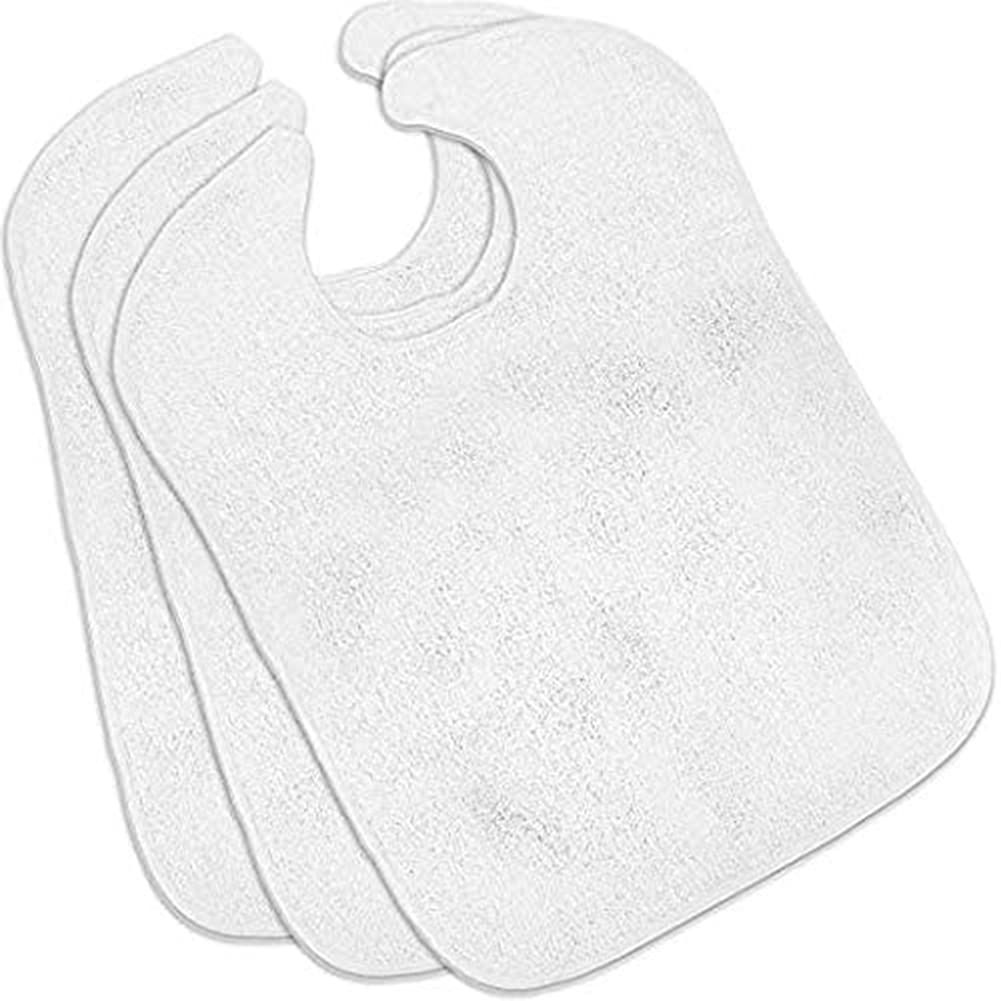 Terry Adult Bibs 3-Pack - 18x30 Inch Cotton Bibs with Velcro Closure for Seniors & Disabled - Soft Absorbent Bibs for Eating, Mealtime & Nursing Care