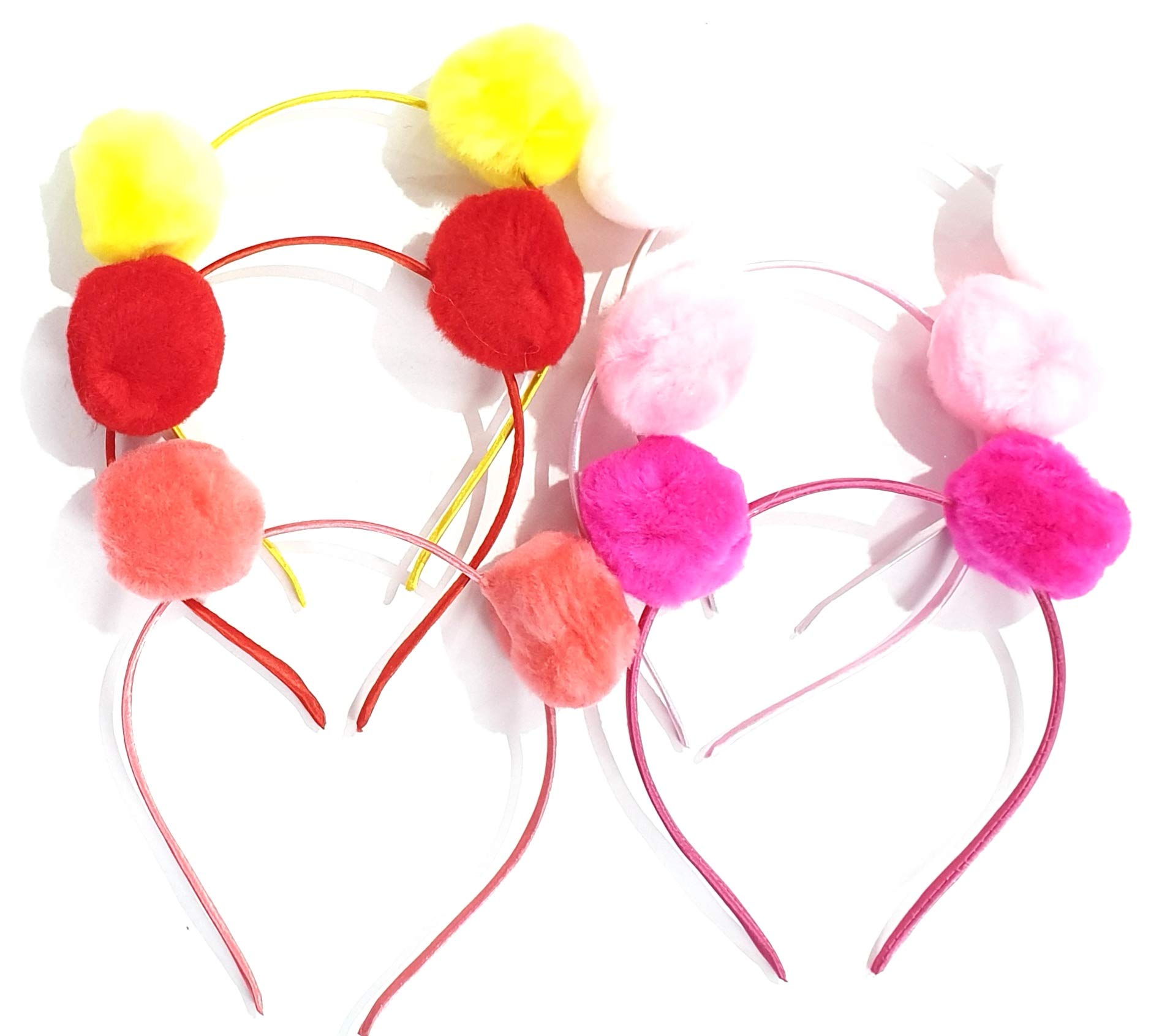 Korean Style Pom Pom Fur Hairband Headband Set for Women & Girls - 6 Pack Multicolor Hair Accessories for Winter Fashion & Party Outfits