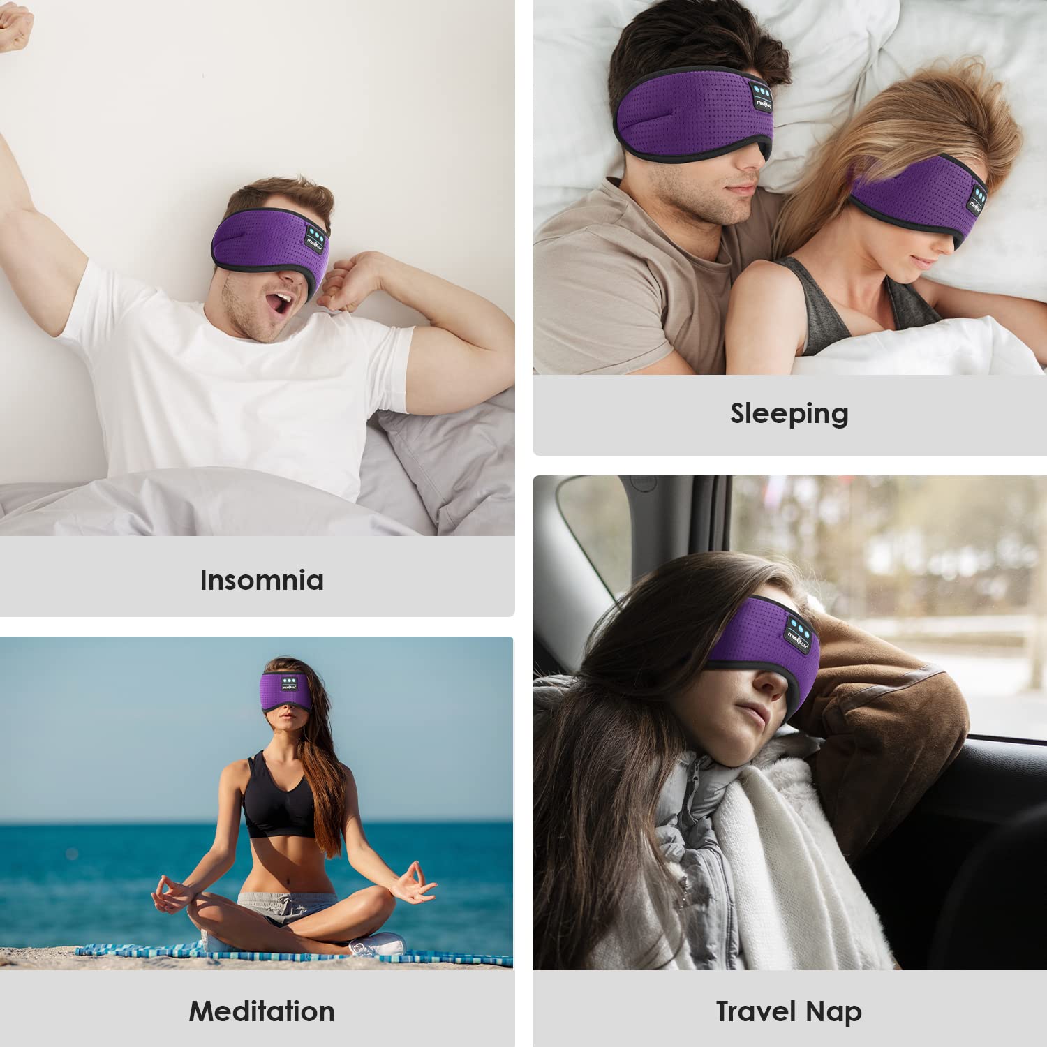 Musicozy Bluetooth Sleep Headphones & Eye Mask - Wireless Headband Headphones with HD Speakers for Side Sleepers, Comfortable Sleep Aid for Men & Women - Perfect for Travel, Meditation & Relaxation Gifts