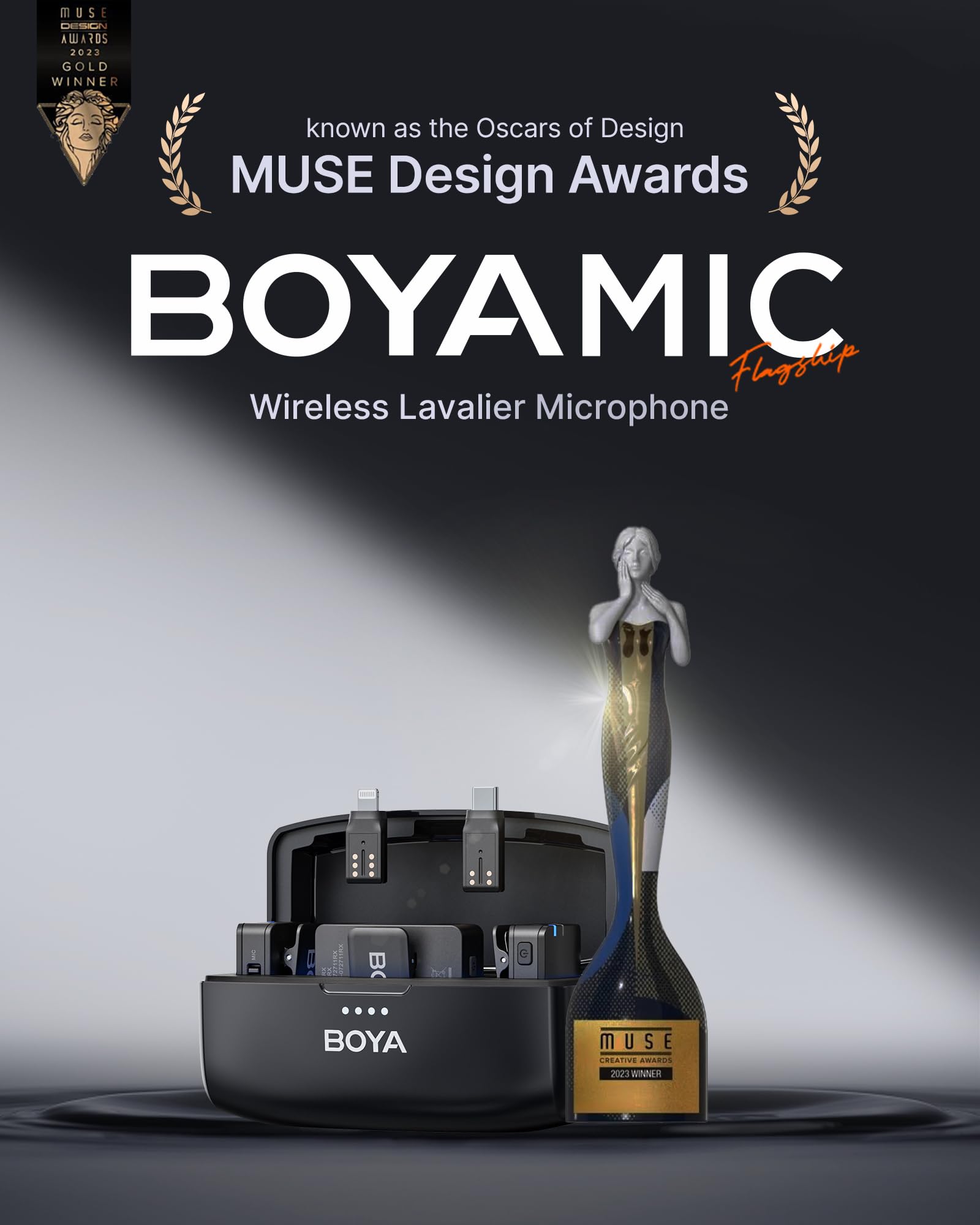 BOYAMIC Wireless Lavalier Microphone for iPhone Android Tablets Camera - 984ft Range, 10h Battery with Charging Case, Clip-on Lapel Mic for Live Streaming, YouTube Videos, Podcasting & Onboard Recording - Perfect for Vlogging, Interviews, and Professional Video Production