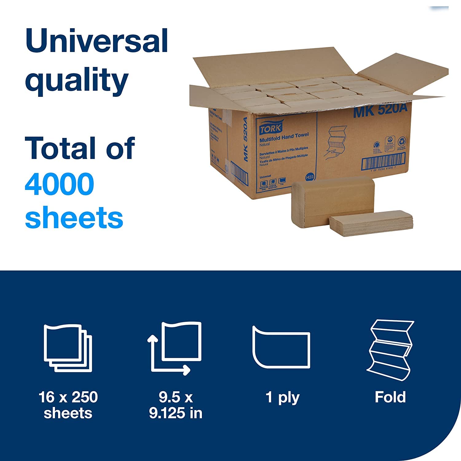 Tork Jumbo Toilet Paper Roll White T22 (Universal) & Tork Multifold Hand Towel Natural H2 (Universal) - Bulk Commercial Bathroom Supplies for Offices, Restaurants & Public Restrooms
