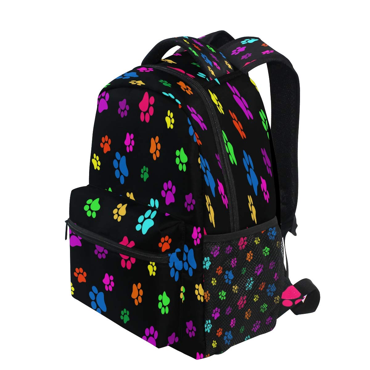 ALAZA Colorful Paw Print Black Backpack - Waterproof School Backpack for Boys & Girls, Lightweight Travel Daypack for Students, College, Hiking & Commuting