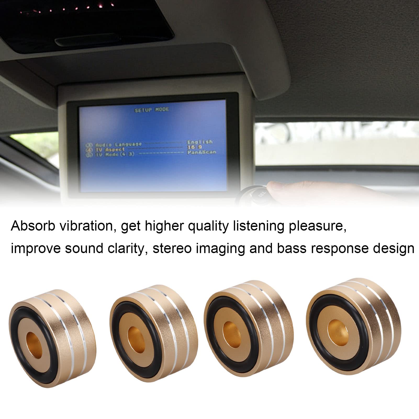 Yunseity 4pcs 40x20mm Golden Aluminum Alloy Speaker Spikes with Non-Slip Rubber Rings - Premium Isolation Stands for CD, DVD Players, Tube Amplifiers, and Home Theater Systems