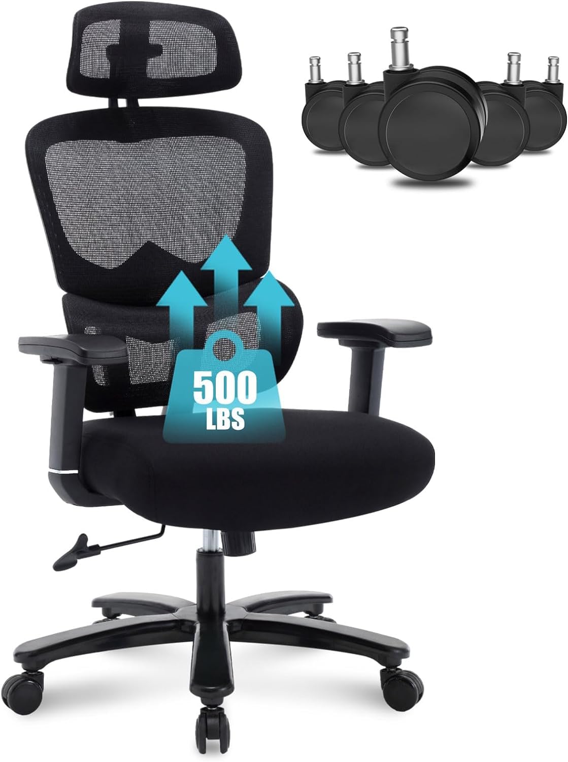 Premium Ergonomic Office Chair - High Back Mesh Desk Chair for Big & Tall up to 500lbs | Heavy Duty Metal Base | Adjustable Lumbar Support & 2D Headrest | Perfect for Home Office, Gaming & Long Work Sessions