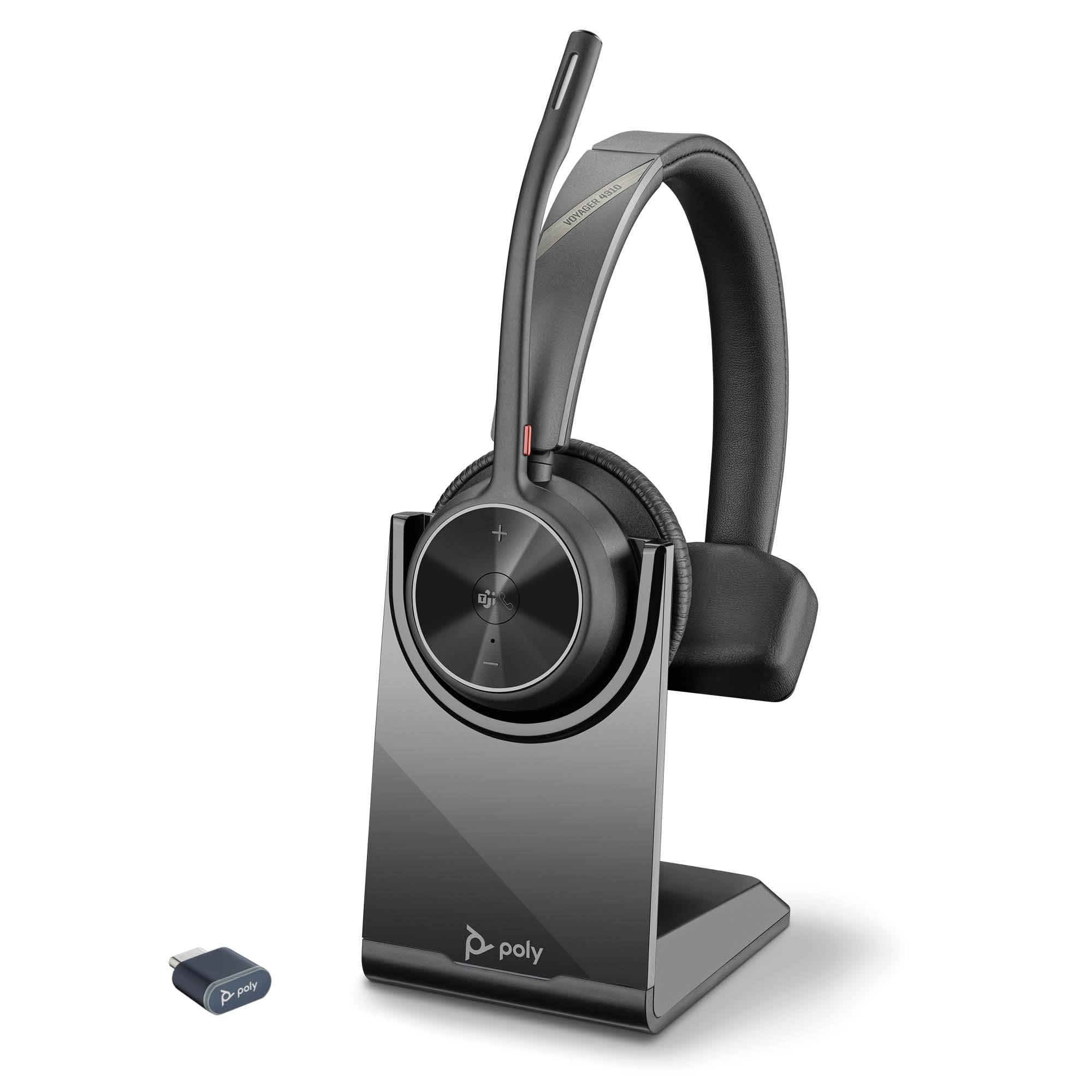 Poly Voyager 4310 UC Wireless Headset with Charge Stand - Bluetooth Single-Ear Headset with Noise Cancelling Boom Mic for PC, Mac, Mobile - Certified for Microsoft Teams & Zoom - Amazon Exclusive - Perfect for Remote Work, Online Meetings & Call Centers