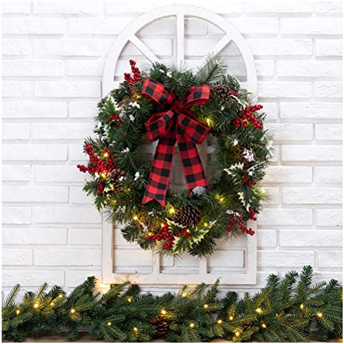 Red Bow-knot Wreath & Window Frame
