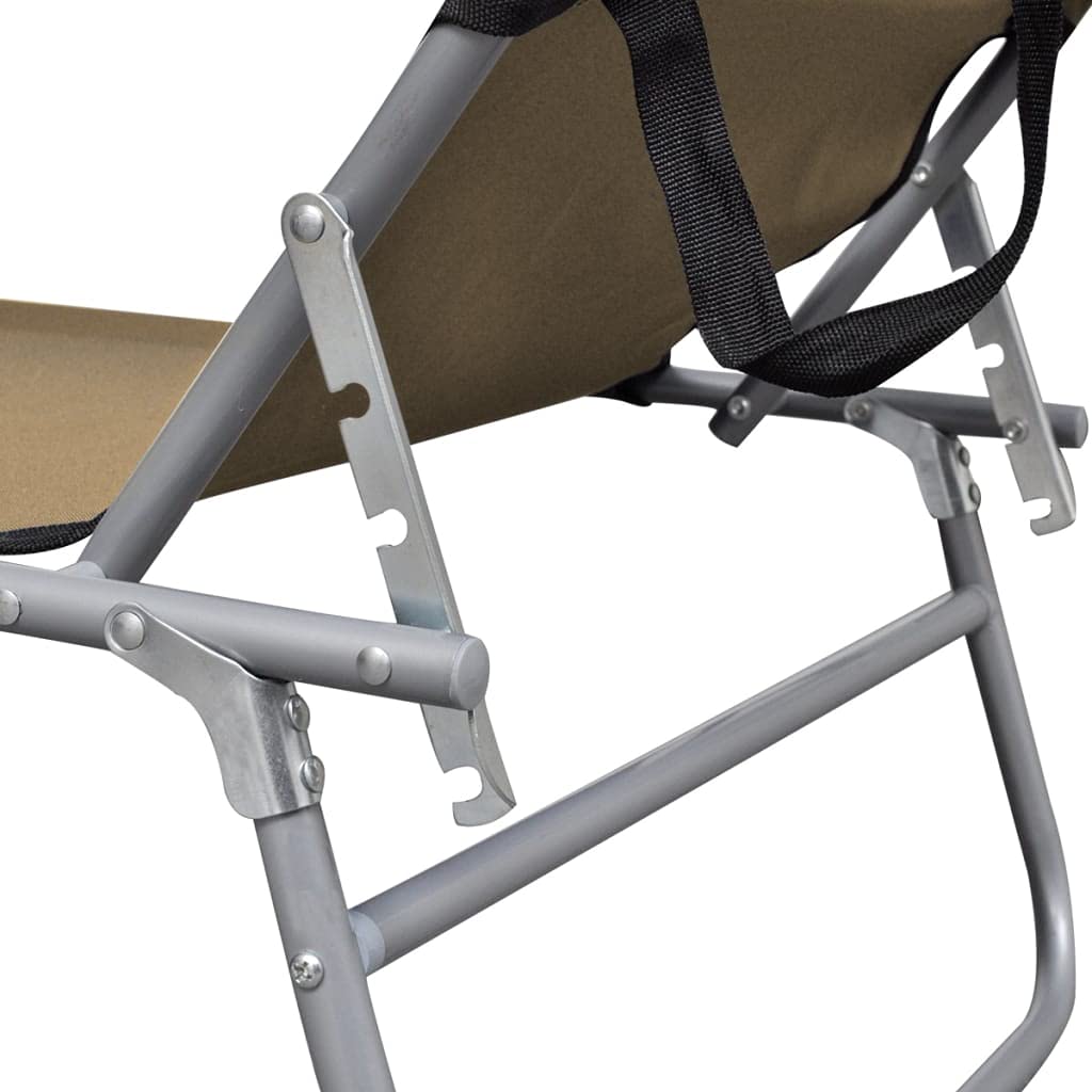 Portable Folding Sun Lounger with Adjustable Canopy - Heavy Duty Steel Frame in Taupe (Supports 300 lbs) - Perfect for Beach, Poolside, Patio & Backyard Relaxation