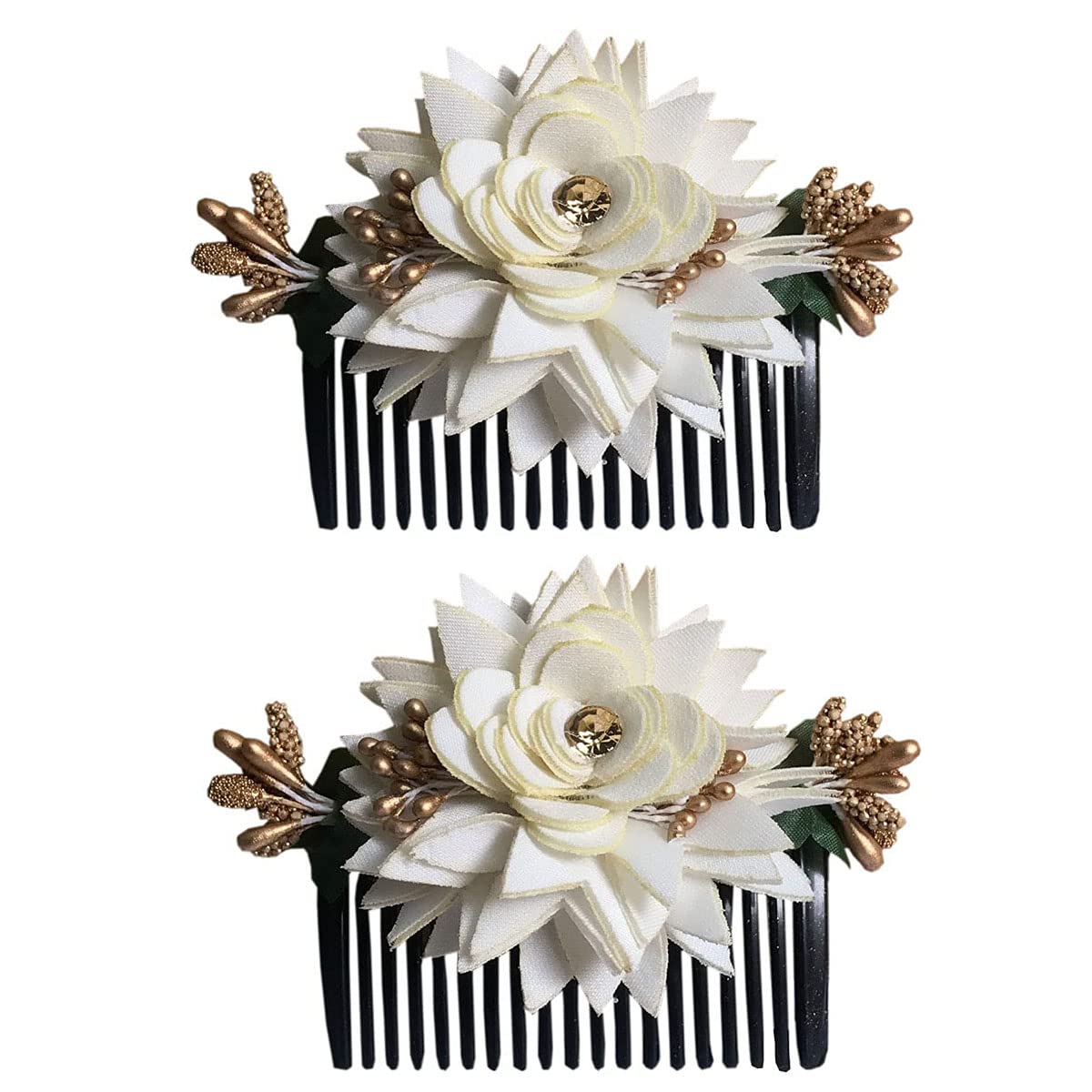 VinshBond Floral Hair Comb Clip Set - Elegant Bridal Hair Accessories for Women & Girls - White Wedding Hairpins (Pack of 2) - Perfect for Weddings, Proms, and Special Occasions
