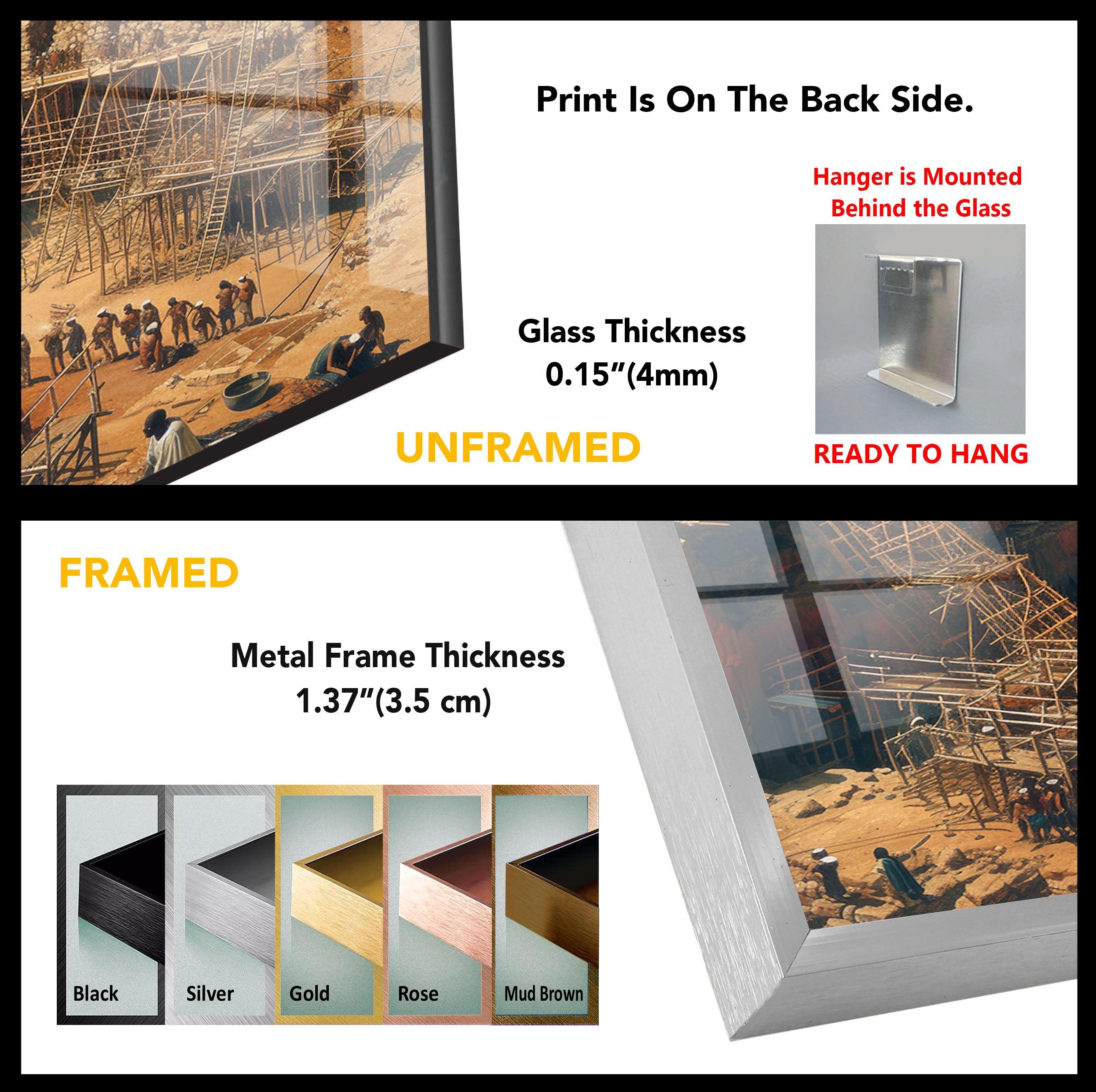 Ancient Pyramid Construction Glass Wall Art - Handmade Egyptian History Decor for Home & Office - Perfect for Living Room, Bedroom, or Office Wall Decor