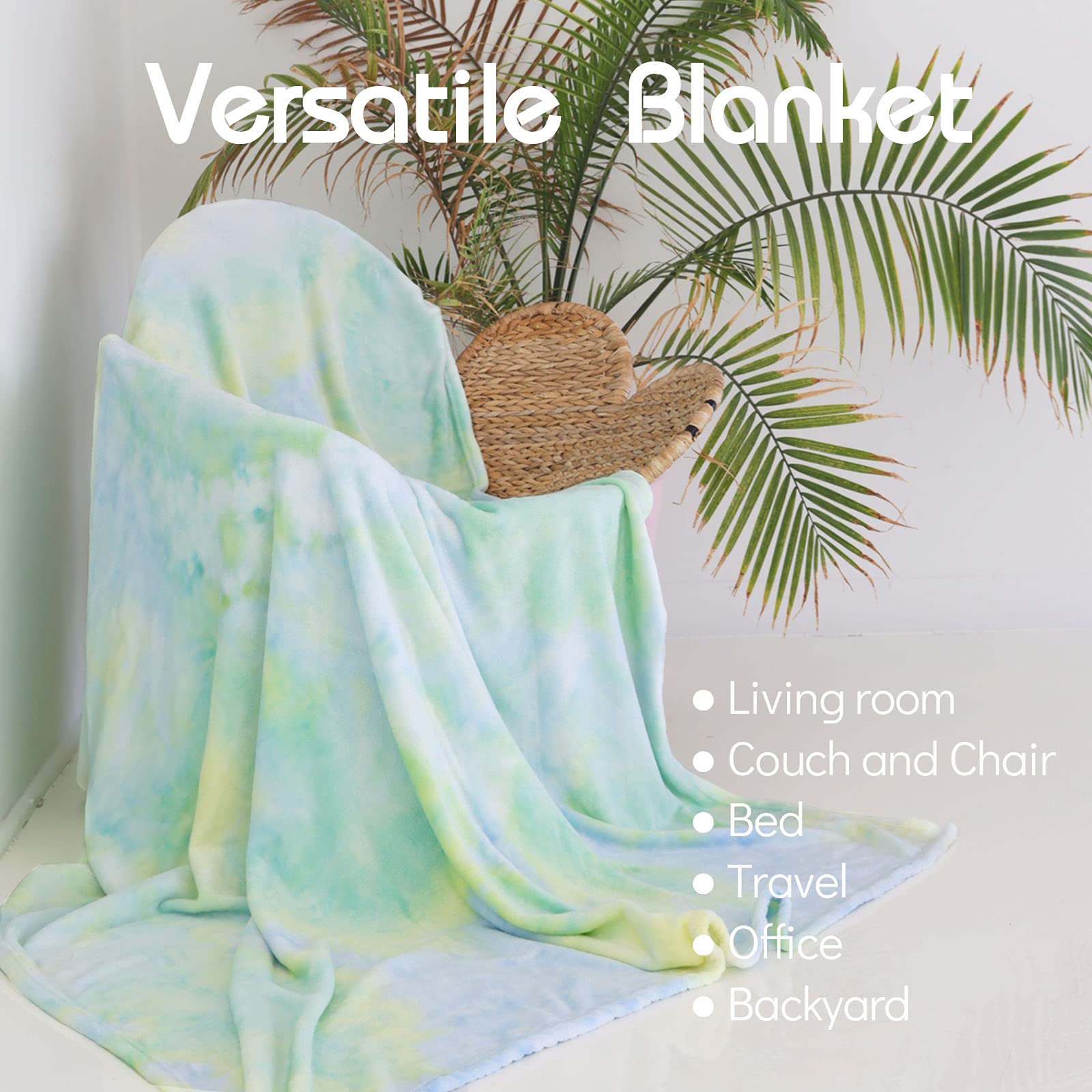 Rainbow Tie Dye Fleece Blanket - Soft & Warm Twin/Full Size Plush Blanket for Girls, Teens & Adults | Pastel Green Mint Decorative Throw | Perfect for Bedroom Decor, Sleepovers, Gifts & Cozy Nights