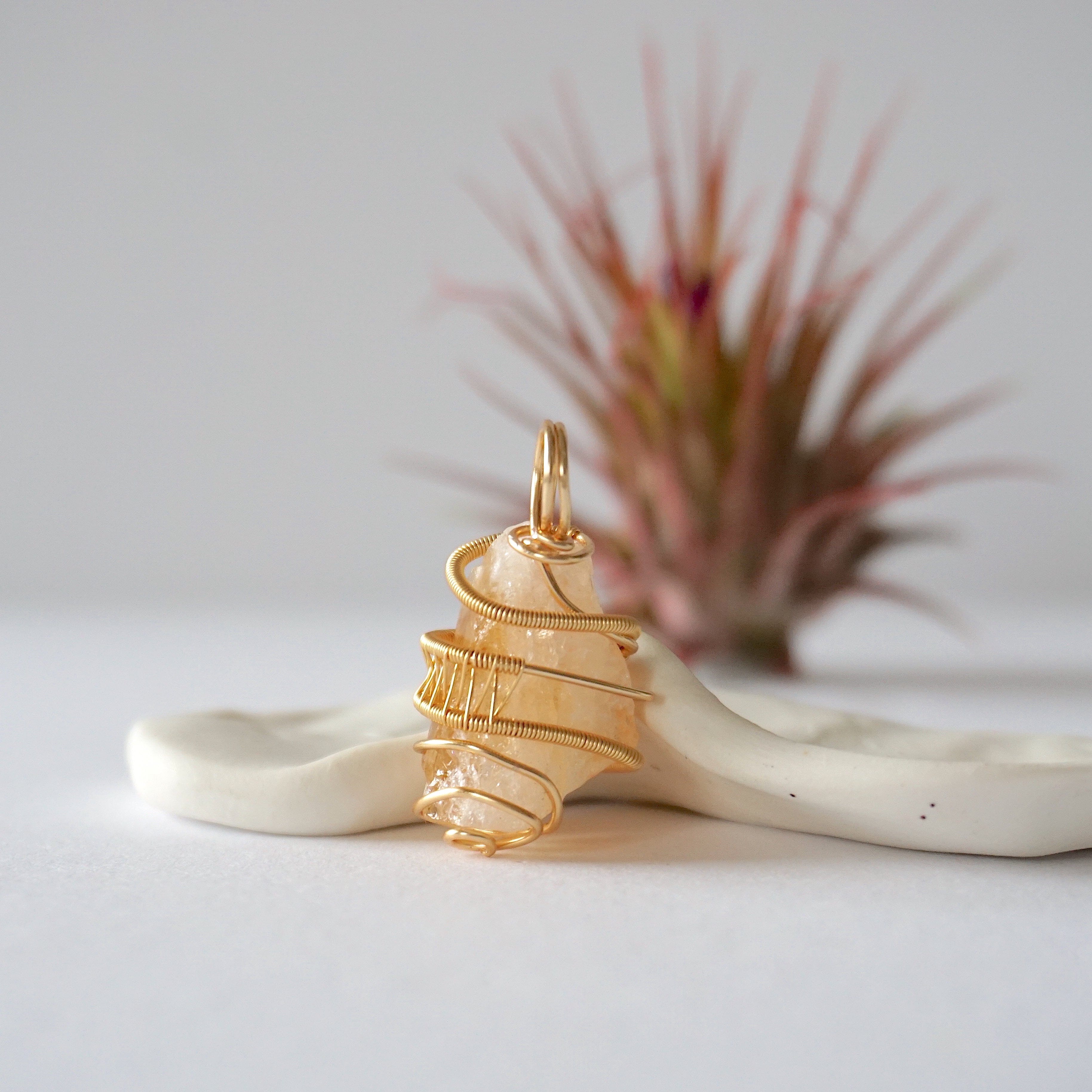 Natural Raw Citrine Necklace - 14K Gold Plated Wire Wrapped Healing Crystal Pendant for Women, Chakra Jewelry Gift for Meditation, Yoga & Positive Energy
