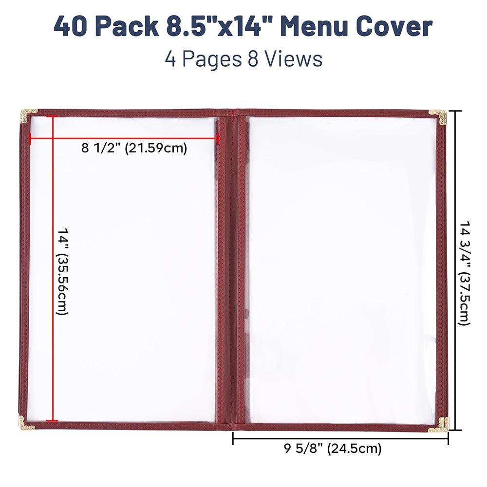 TheLAShop 8.5x14 Plastic Menu Covers - 8-Pocket Menu Holders (40-Pack) - Perfect for Restaurants, Cafes, and Event Catering