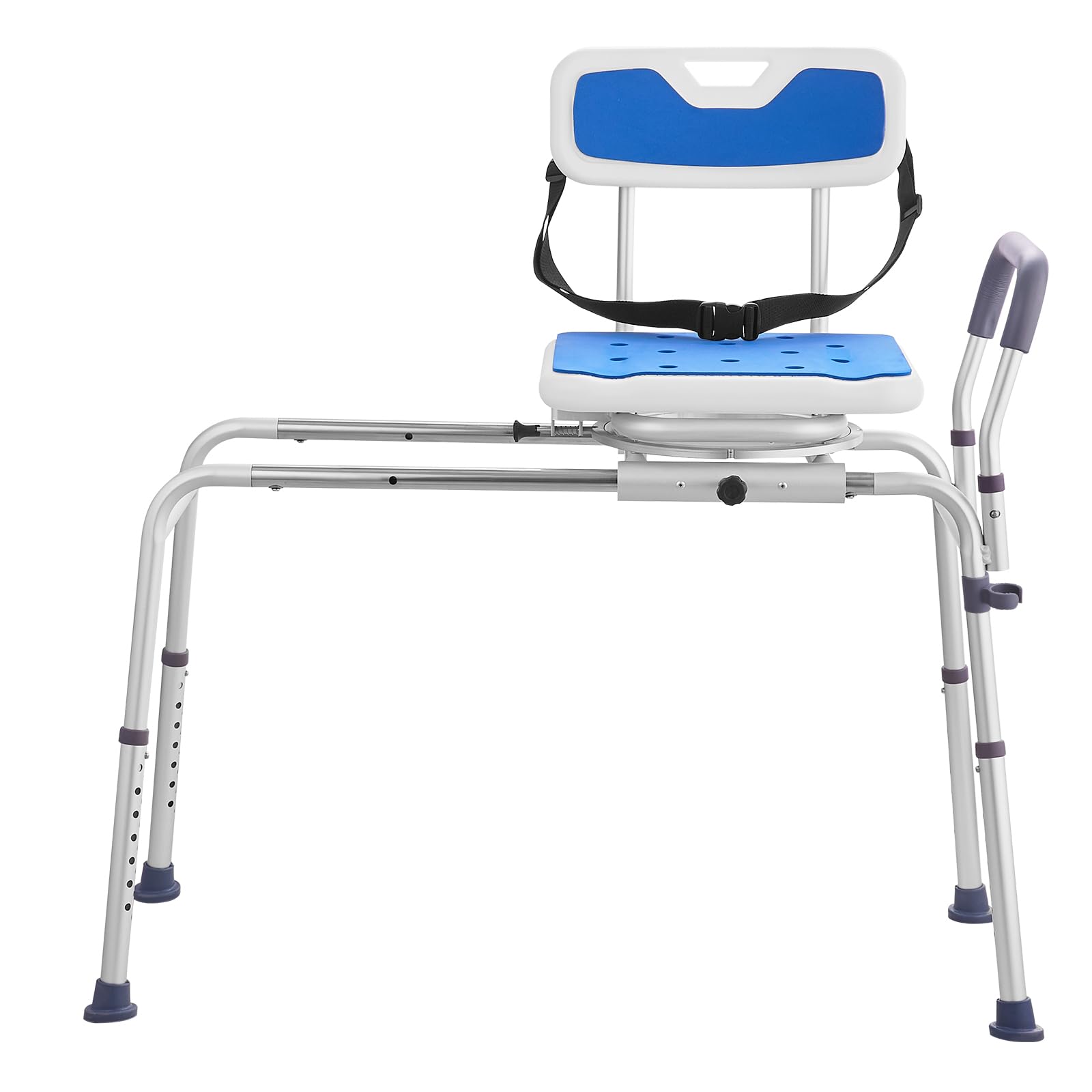 VEVOR 360° Swivel Sliding Tub Transfer Bench - Adjustable Height Bathtub Shower Chair with Armrests & Safety Belt - Non-Slip Rotating Seat for Elderly & Disabled - 400 lbs Weight Capacity - Ideal for Safe Bathing & Mobility Assistance
