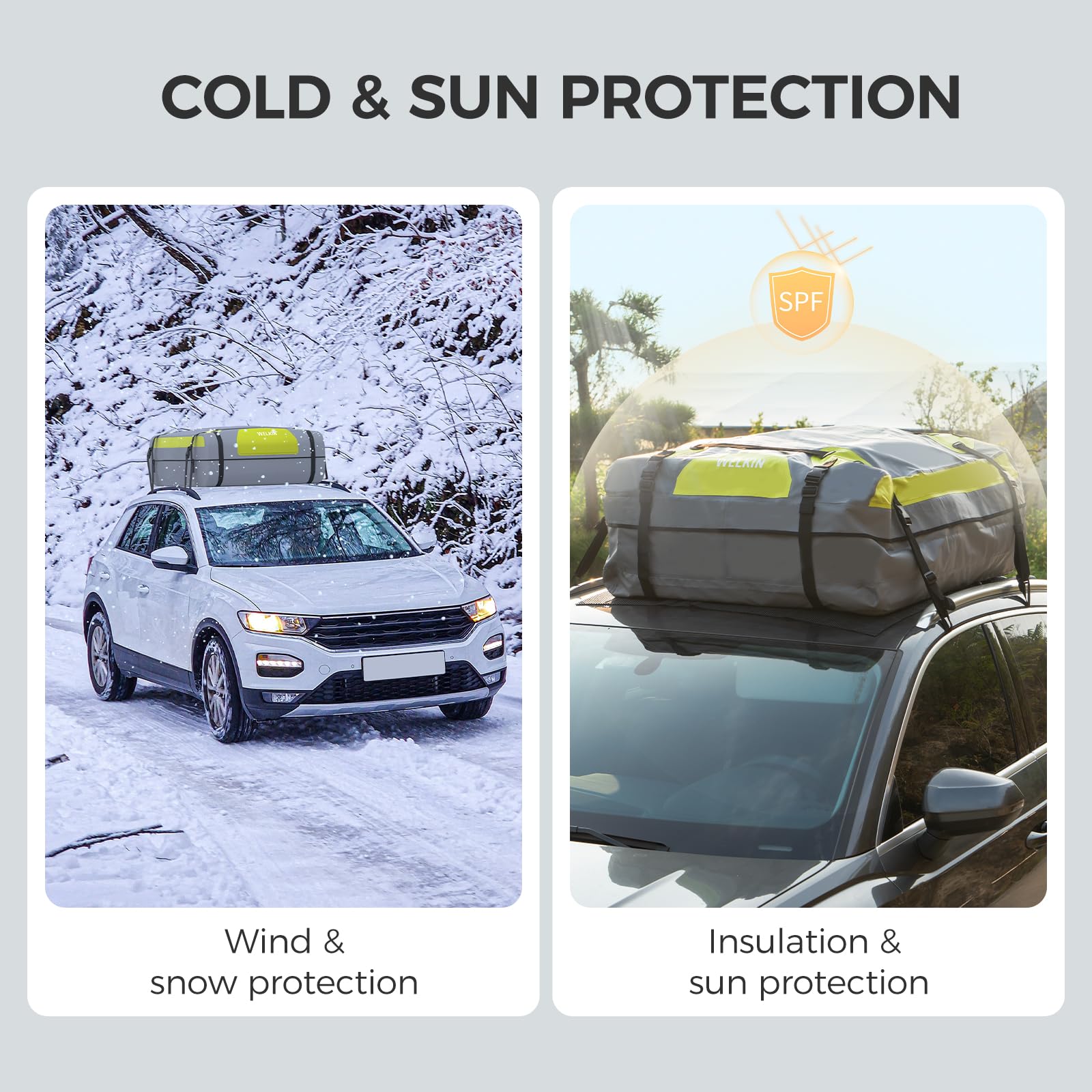 WELKIN Heavy Duty Waterproof Rooftop Cargo Carrier Bag - 15 Cubic Feet Car Roof Storage for All Vehicles (With/Without Rack) | Includes Anti-Slip Mat, 6 Door Hooks, TSA Lock & Storage Bag | Perfect for Road Trips, Camping & Outdoor Adventures